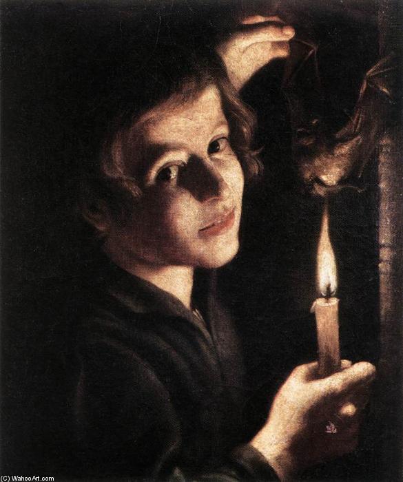Wikioo.org - The Encyclopedia of Fine Arts - Painting, Artwork by Trophîme Bigot - Boy Singeing a Bat's Wings