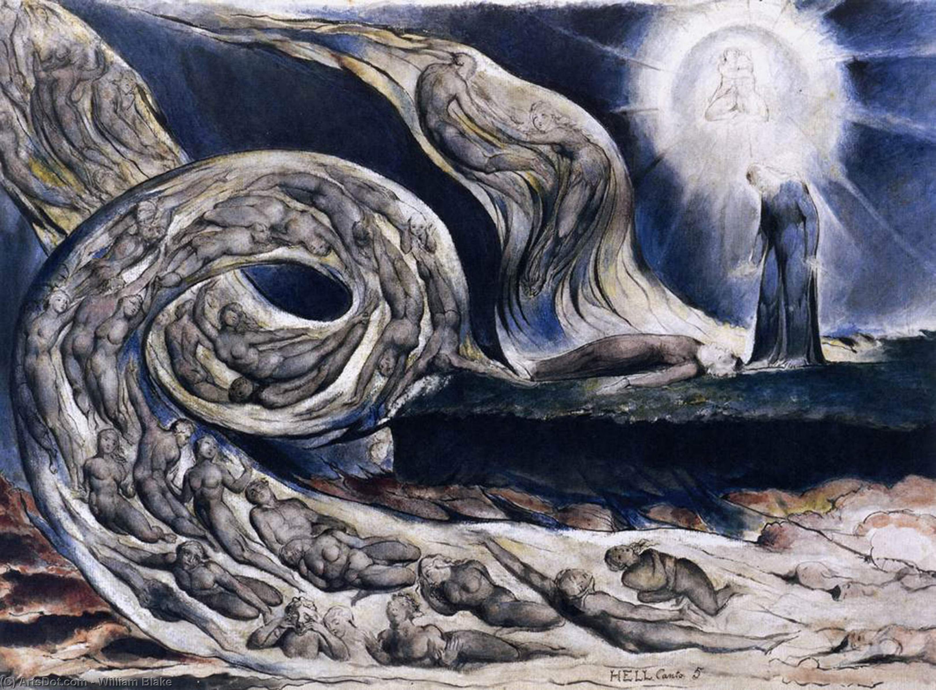 Wikioo.org - Bách khoa toàn thư về mỹ thuật - Vẽ tranh, Tác phẩm nghệ thuật William Blake - The Lovers' Whirlwind, Francesca da Rimini and Paolo Malatesta