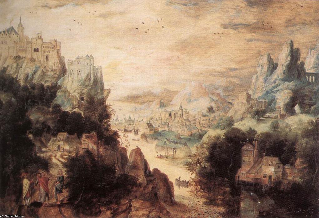 Wikioo.org - The Encyclopedia of Fine Arts - Painting, Artwork by Herri Met De Bles - Landscape with Christ and the Men of Emmaus