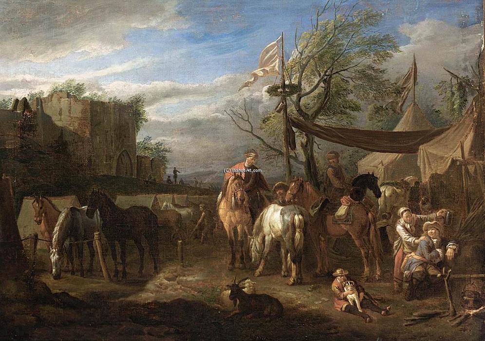 Wikioo.org - Die Enzyklopädie bildender Kunst - Malerei, Kunstwerk von Pieter Van Bloemen - Riders Ruhen in einem Militärlager