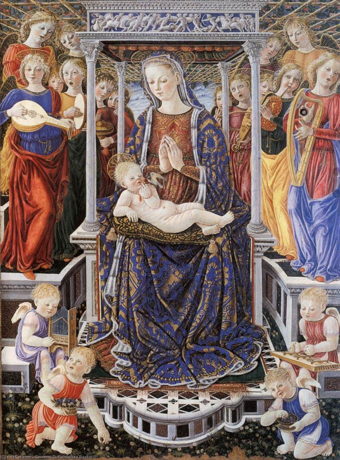 Wikioo.org - The Encyclopedia of Fine Arts - Painting, Artwork by Giovanni Di Piermatteo Boccati - Madonna and Child Enthroned with Music-Making Angels