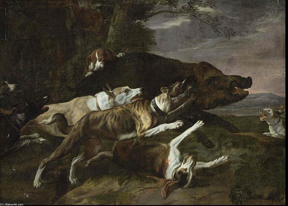 Wikioo.org - Die Enzyklopädie bildender Kunst - Malerei, Kunstwerk von Boel Pieter (Boule) - Hounds assailing eine Boar