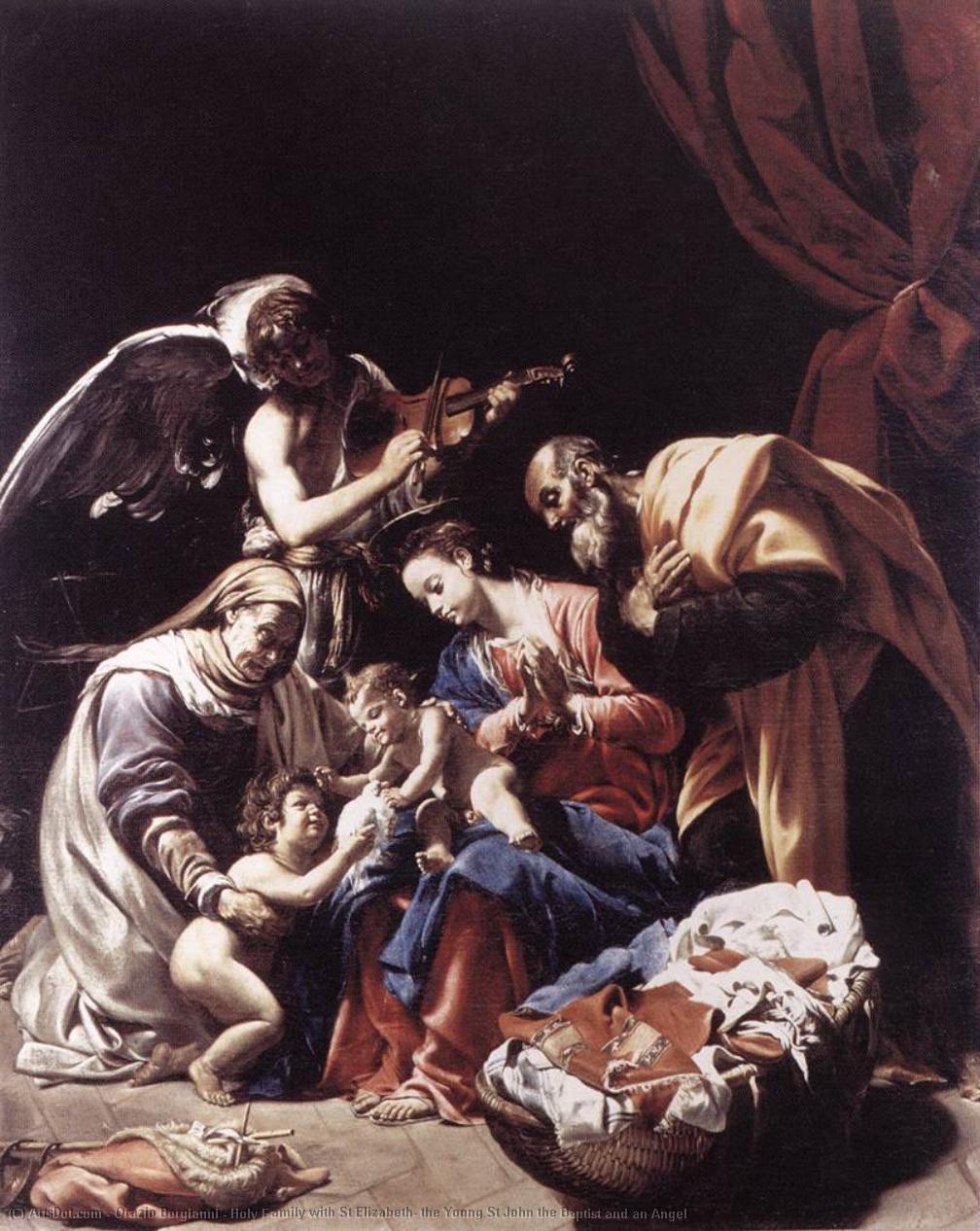 Wikioo.org - The Encyclopedia of Fine Arts - Painting, Artwork by Orazio Borgianni - Holy Family with St Elizabeth, the Young St John the Baptist and an Angel