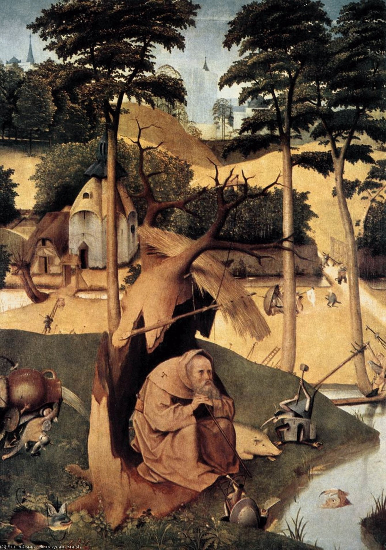 Wikoo.org - موسوعة الفنون الجميلة - اللوحة، العمل الفني Hieronymus Bosch - The Temptation of St Anthony