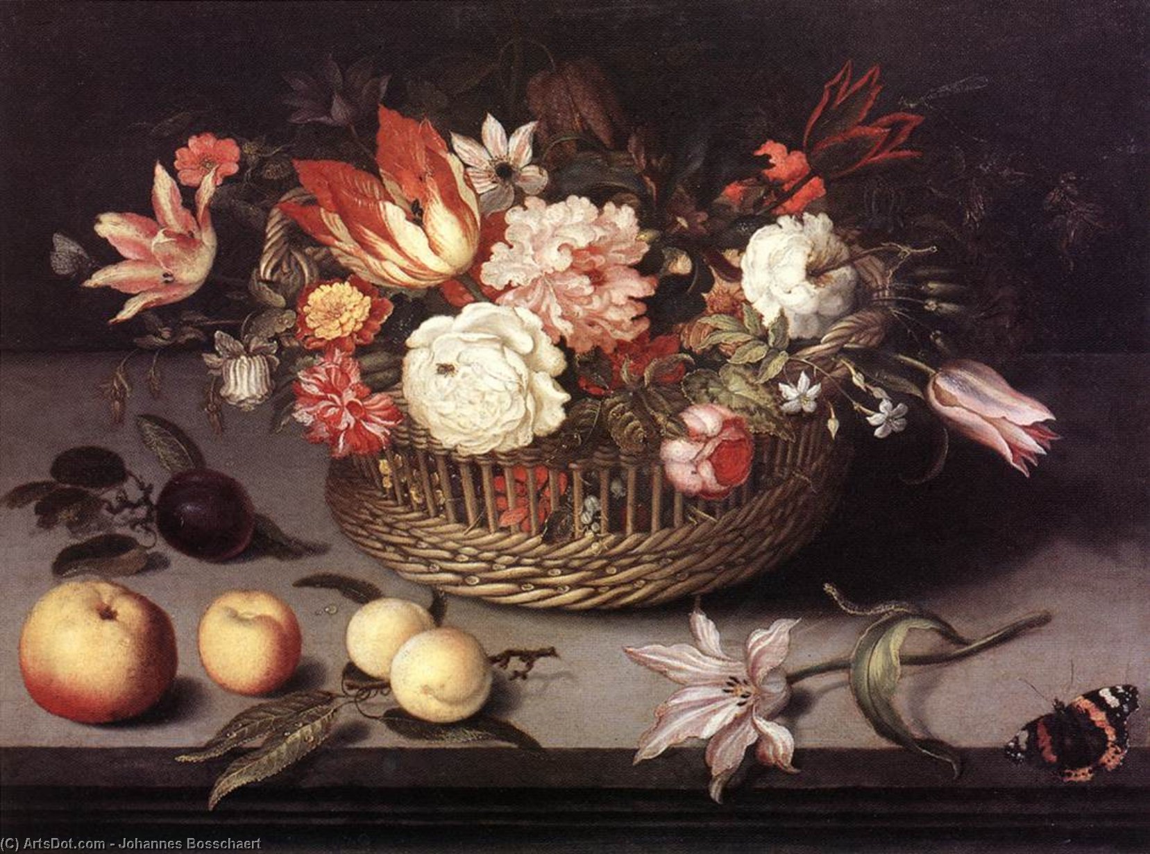 Wikioo.org - The Encyclopedia of Fine Arts - Painting, Artwork by Johannes Bosschaert - Basket of Flowers