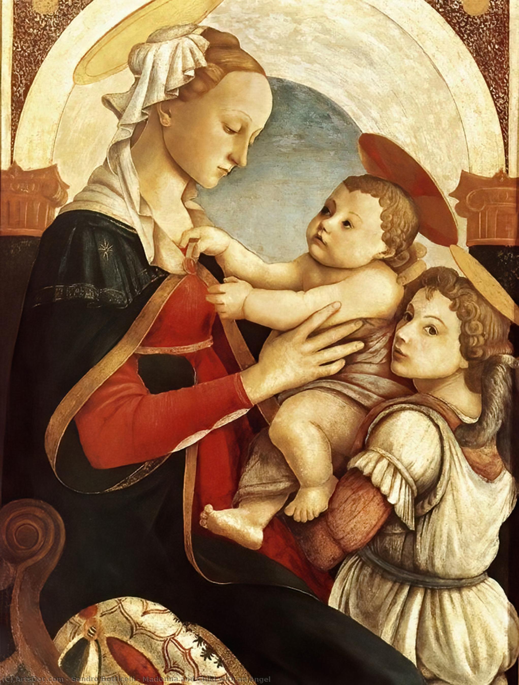 Wikoo.org - موسوعة الفنون الجميلة - اللوحة، العمل الفني Sandro Botticelli - Madonna and Child with an Angel