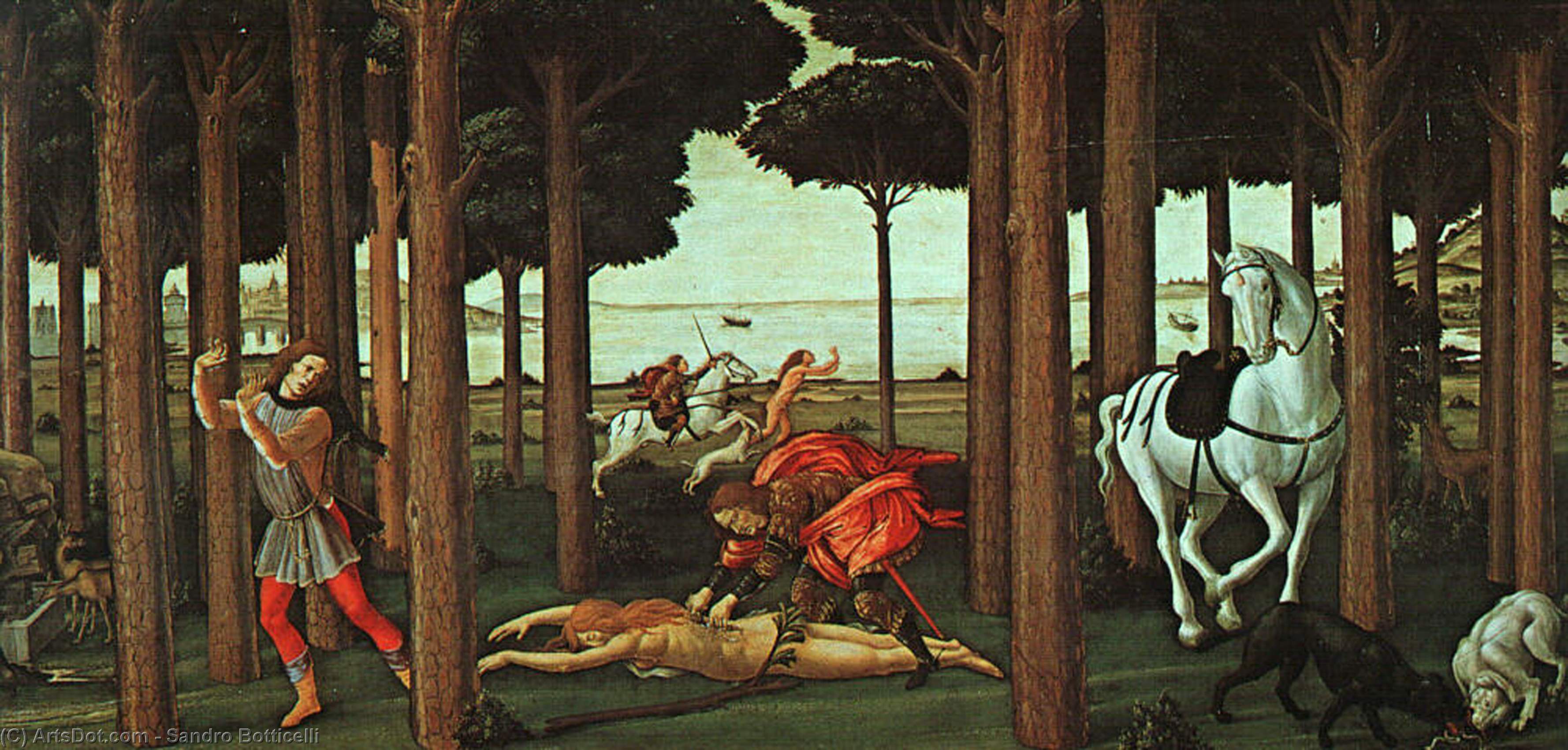 Wikioo.org – L'Enciclopedia delle Belle Arti - Pittura, Opere di Sandro Botticelli - La Storia di Nastagio degli Onesti secondo  Episodio