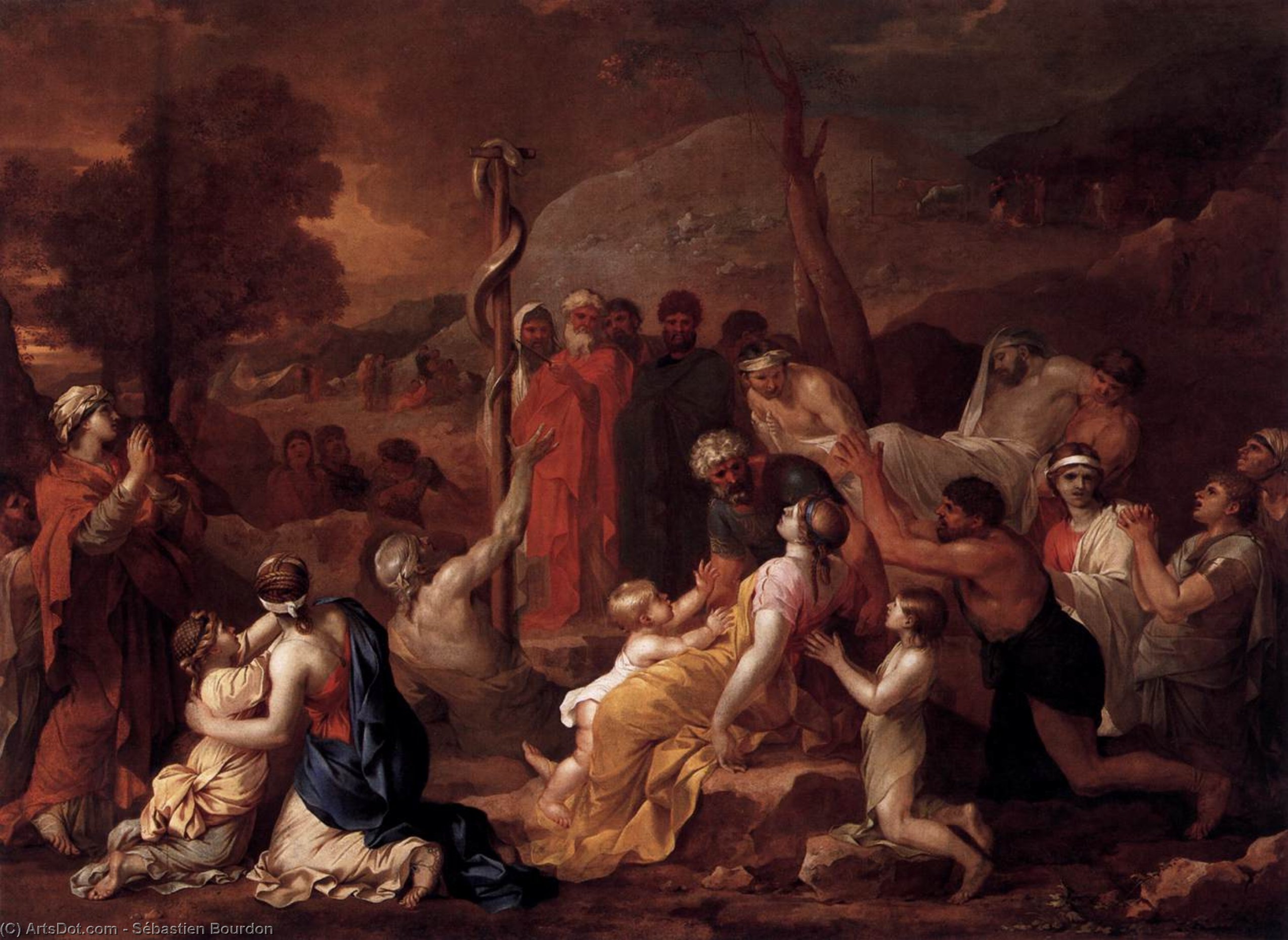 Wikioo.org - The Encyclopedia of Fine Arts - Painting, Artwork by Sébastien Bourdon - Moses and the Brazen Serpent