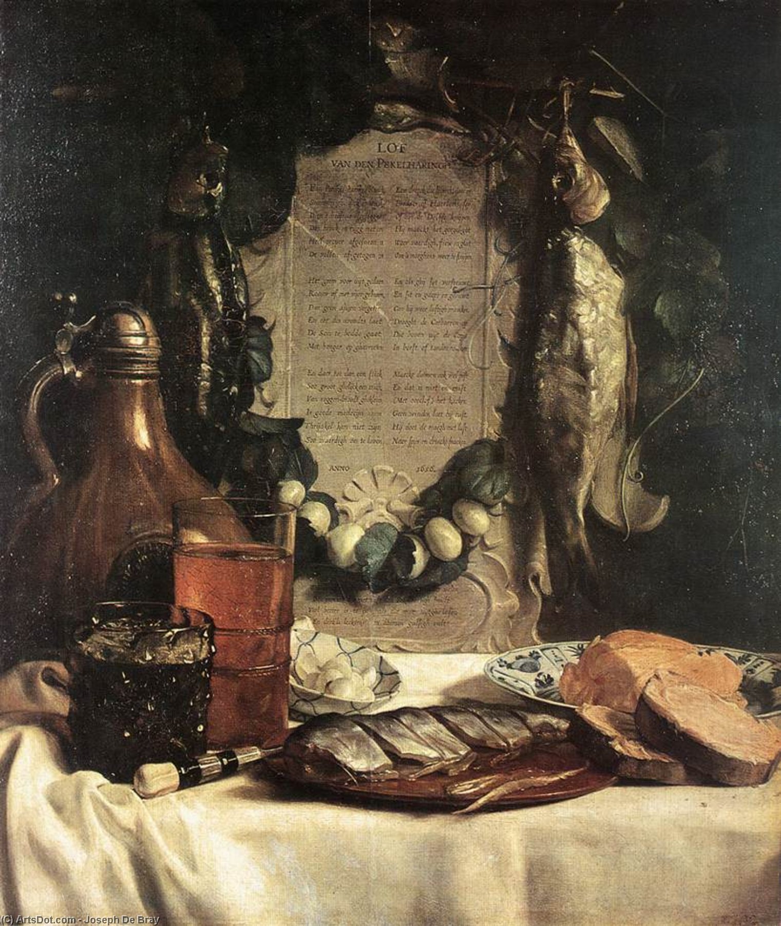 Wikioo.org - The Encyclopedia of Fine Arts - Painting, Artwork by Joseph De Bray - Still-Life in Praise of the Pickled Herring