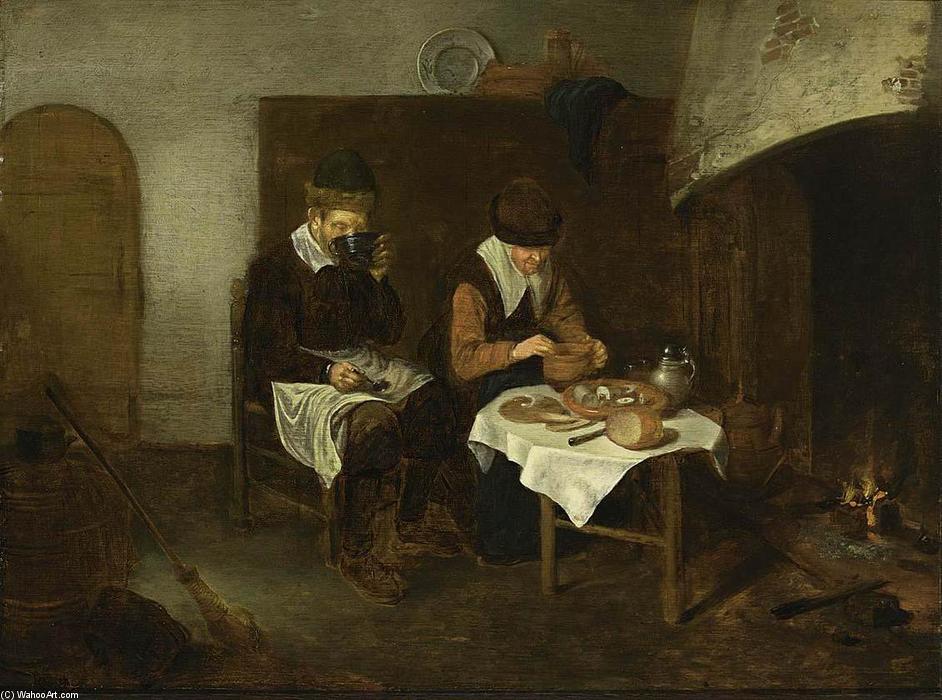 Wikioo.org - The Encyclopedia of Fine Arts - Painting, Artwork by Quiringh Gerritsz Van Brekelenkam - A Couple Having a Meal before a Fireplace