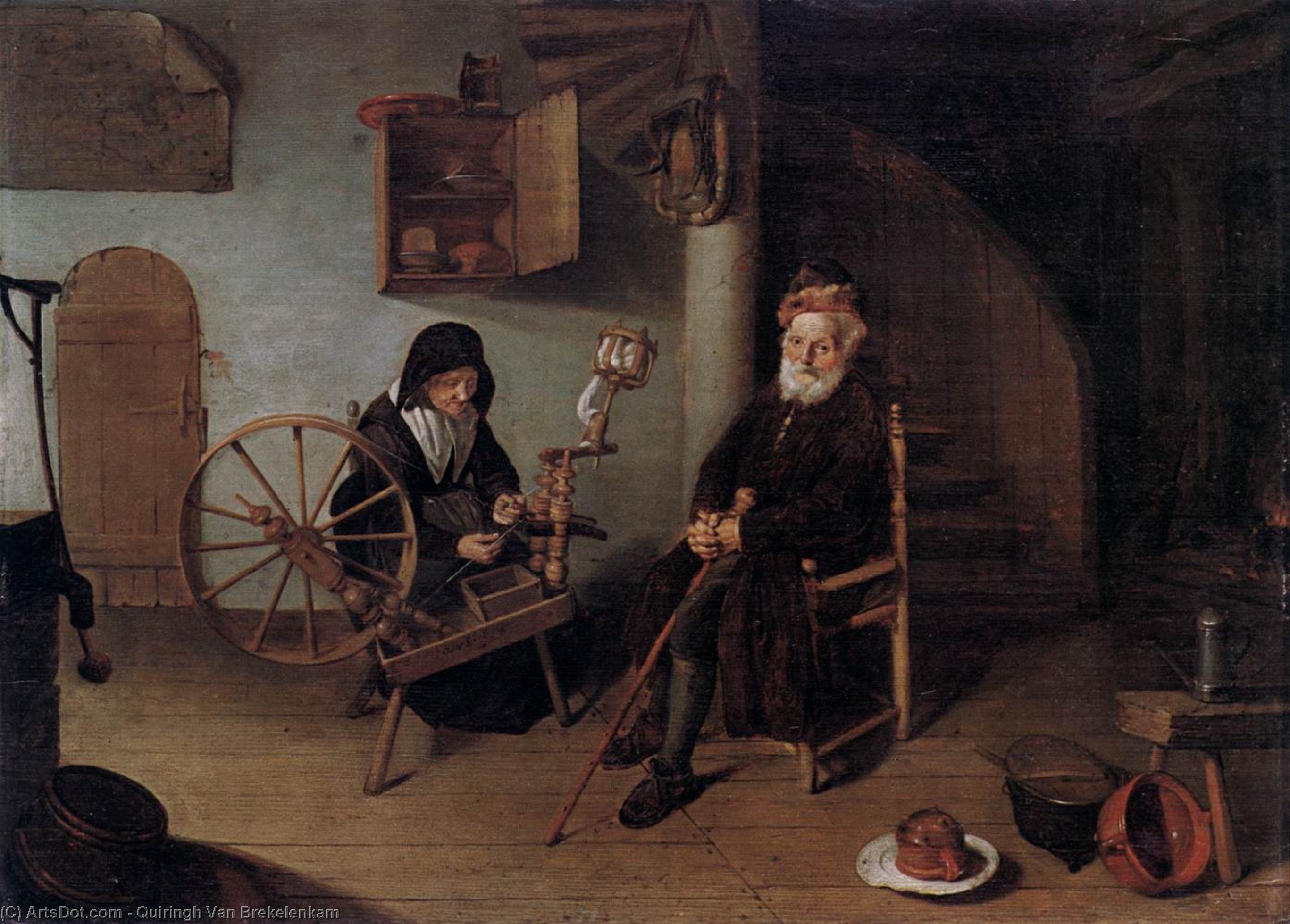 Wikioo.org - The Encyclopedia of Fine Arts - Painting, Artwork by Quiringh Gerritsz Van Brekelenkam - The Spinner