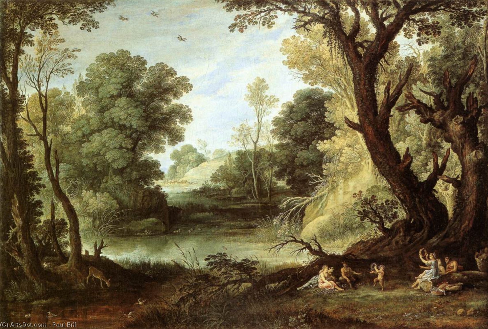 WikiOO.org - Enciklopedija dailės - Tapyba, meno kuriniai Paul Bril - Landscape with Nymphs and Satyrs