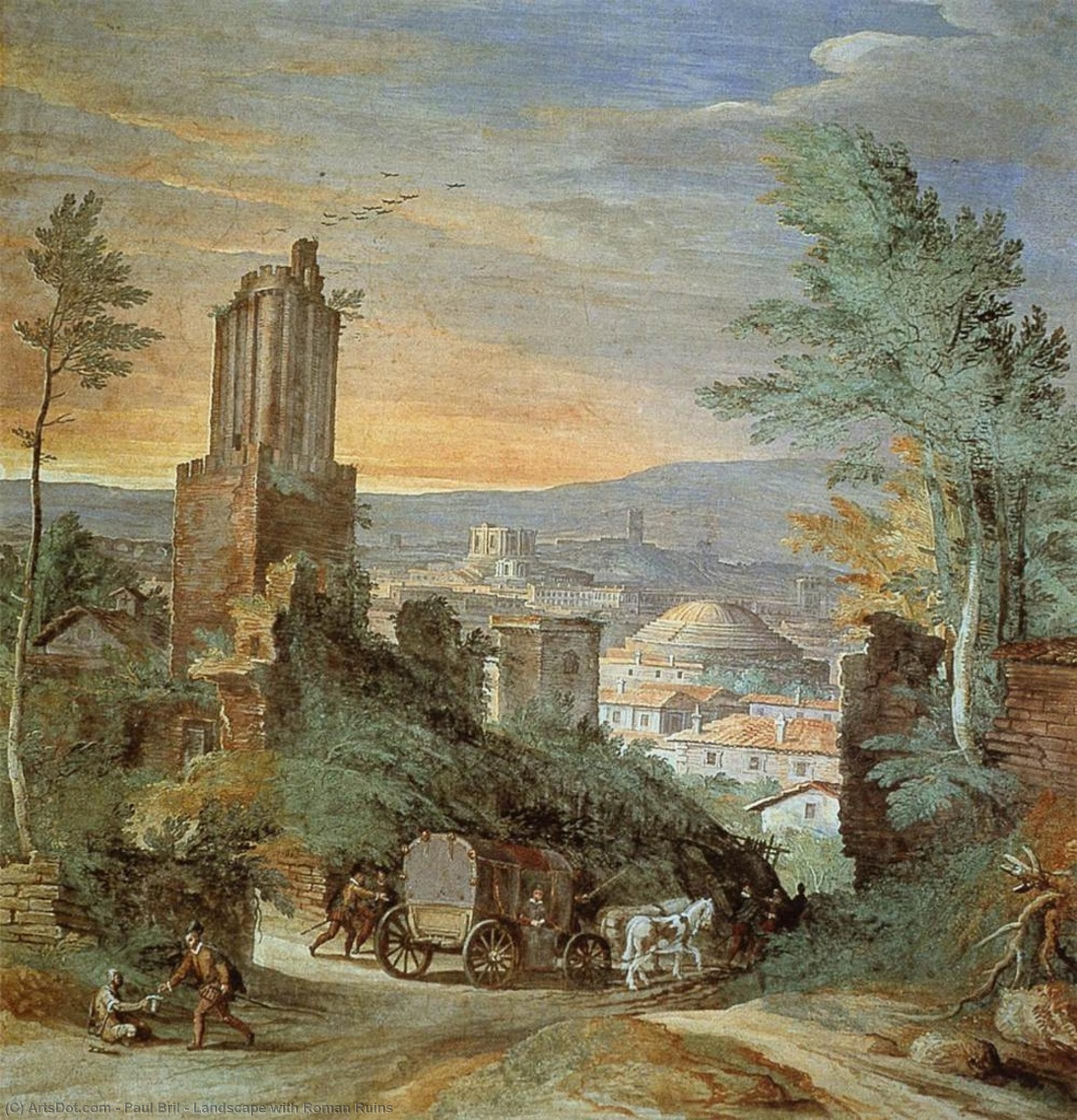 Wikioo.org - The Encyclopedia of Fine Arts - Painting, Artwork by Paul Bril - Landscape with Roman Ruins