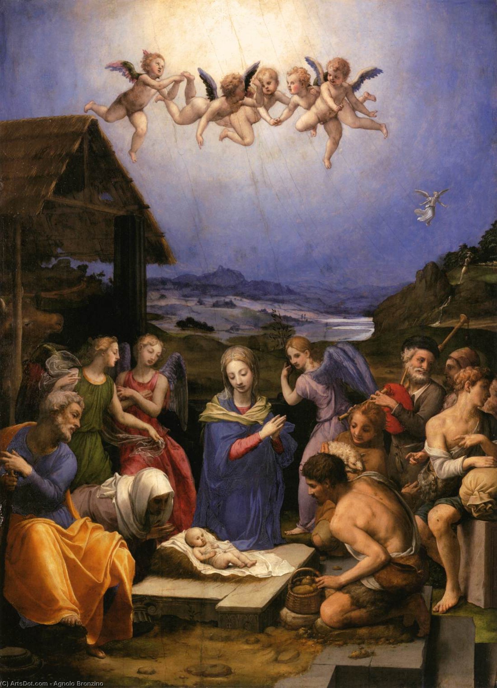 Wikioo.org – La Enciclopedia de las Bellas Artes - Pintura, Obras de arte de Agnolo Bronzino - Adoración de los pastores