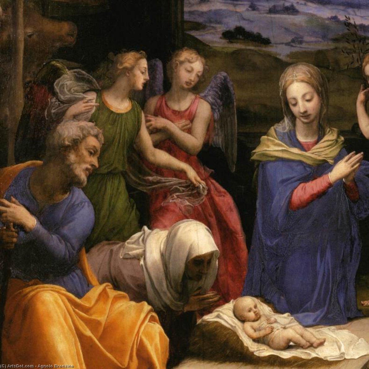 Wikioo.org – La Enciclopedia de las Bellas Artes - Pintura, Obras de arte de Agnolo Bronzino - Adoración de los pastores Detalle  9