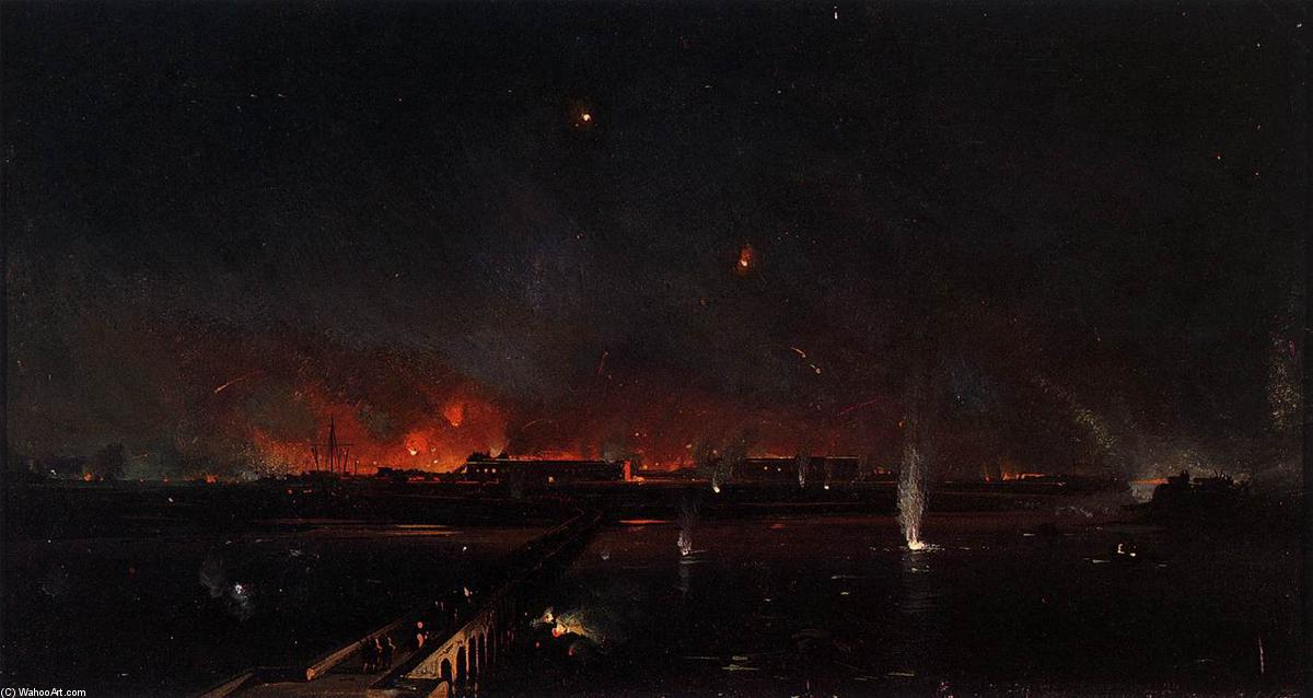 Wikioo.org - The Encyclopedia of Fine Arts - Painting, Artwork by Ippolito Caffi - Bombardment of Marghera on the Night of May 24, 1849