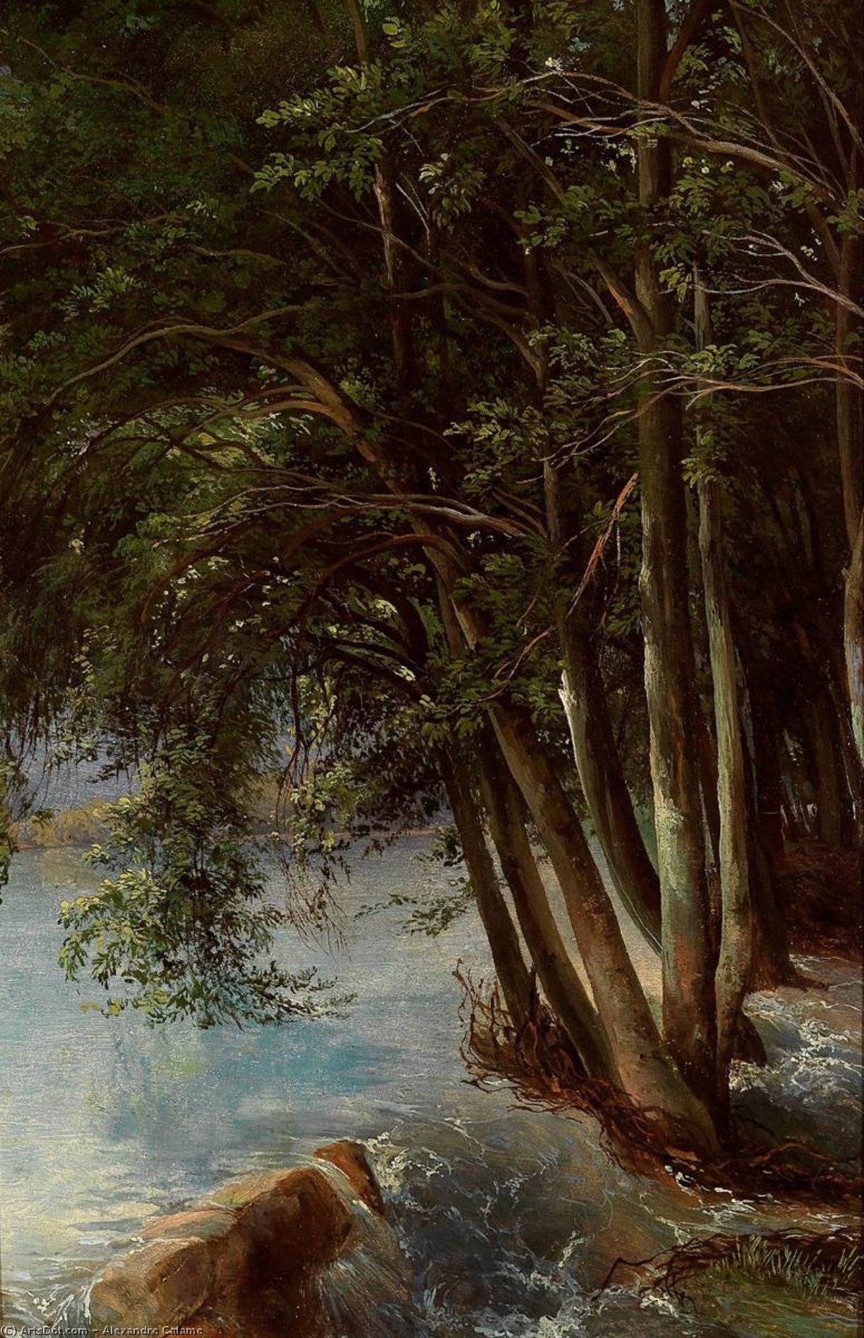 WikiOO.org - Encyclopedia of Fine Arts - Schilderen, Artwork Alexandre Calame - Trees at the Bank