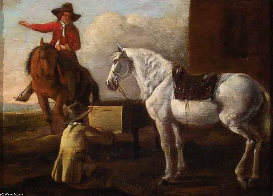 Wikioo.org - The Encyclopedia of Fine Arts - Painting, Artwork by Abraham Pietersz Van Calraet - Young Artist Painting a Horse and Rider