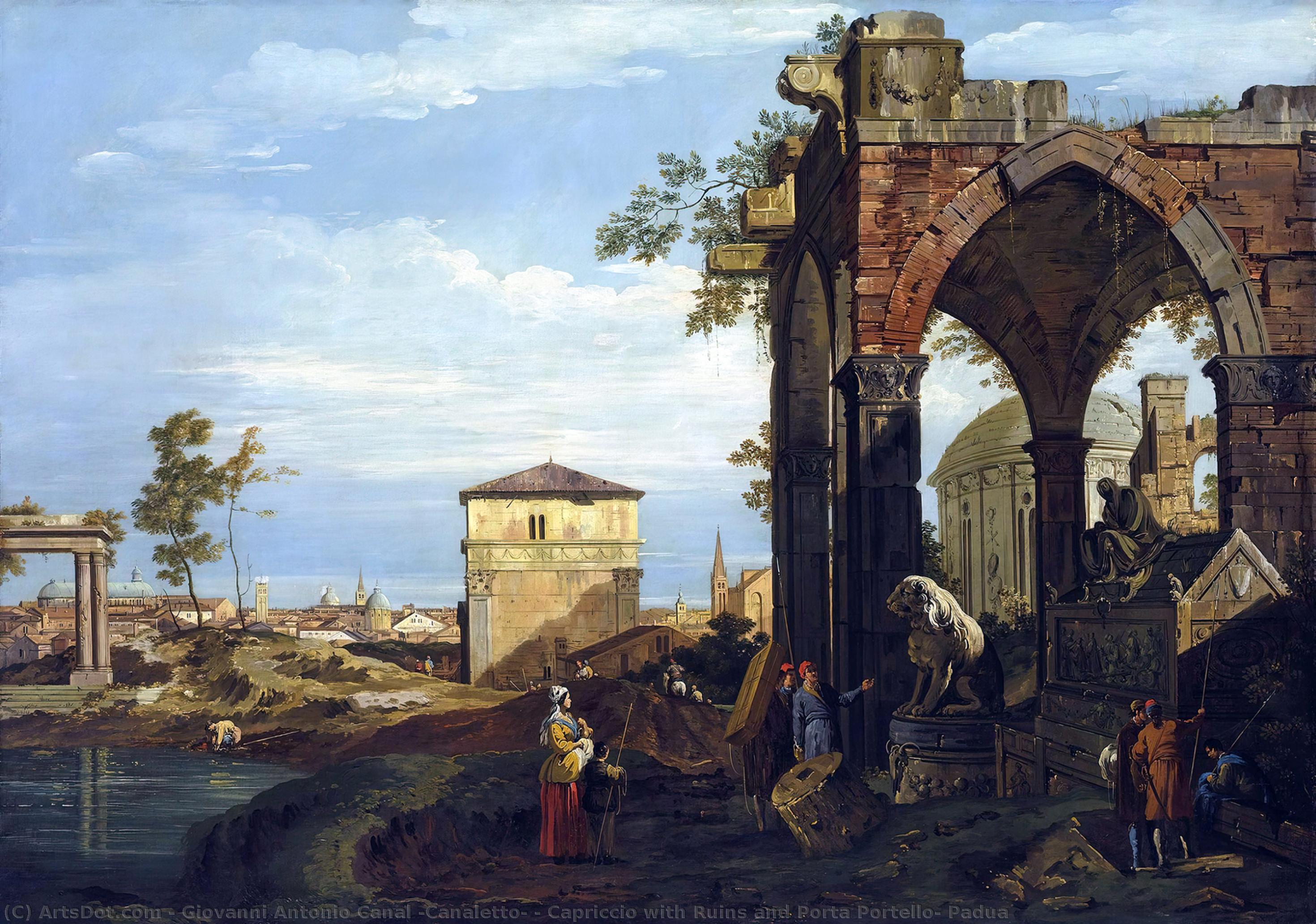 Wikioo.org - The Encyclopedia of Fine Arts - Painting, Artwork by Giovanni Antonio Canal (Canaletto) - Capriccio with Ruins and Porta Portello, Padua