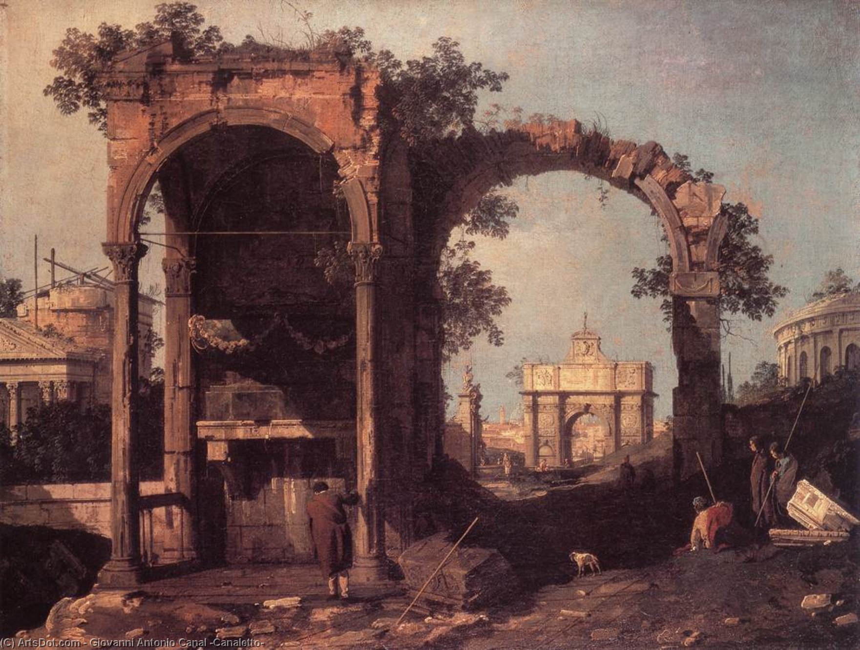 Wikioo.org - The Encyclopedia of Fine Arts - Painting, Artwork by Giovanni Antonio Canal (Canaletto) - Capriccio: Ruins and Classic Buildings