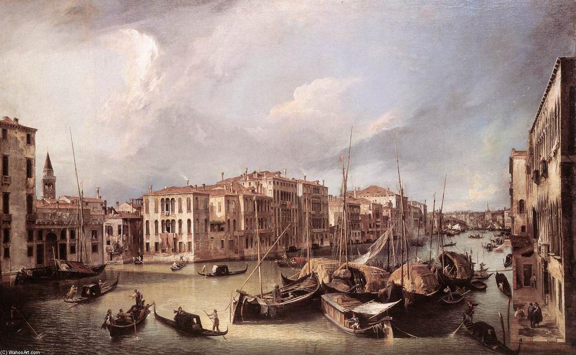 Wikioo.org - Die Enzyklopädie bildender Kunst - Malerei, Kunstwerk von Giovanni Antonio Canal (Canaletto) - grund kanal : Aussehend North-East gegen die Rialto Brücke