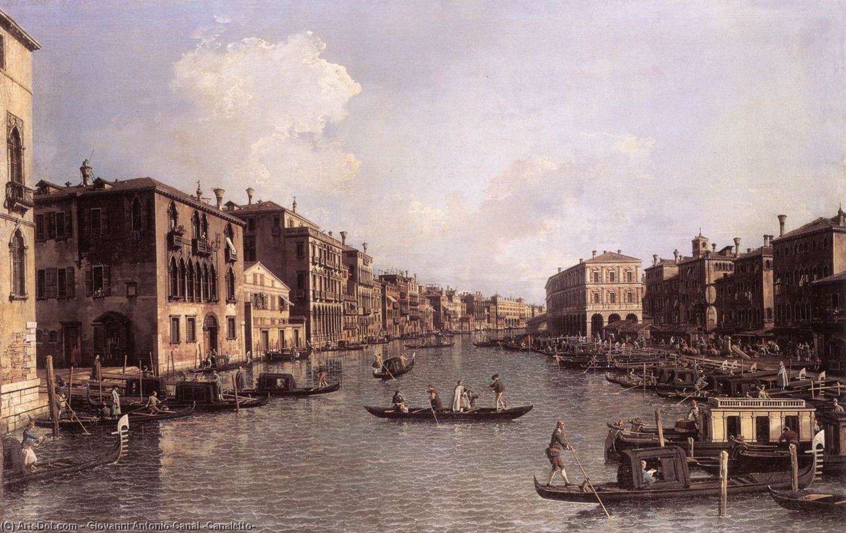 Wikioo.org - The Encyclopedia of Fine Arts - Painting, Artwork by Giovanni Antonio Canal (Canaletto) - Grand Canal: Looking South-East from the Campo Santa Sophia to the Rialto Bridge