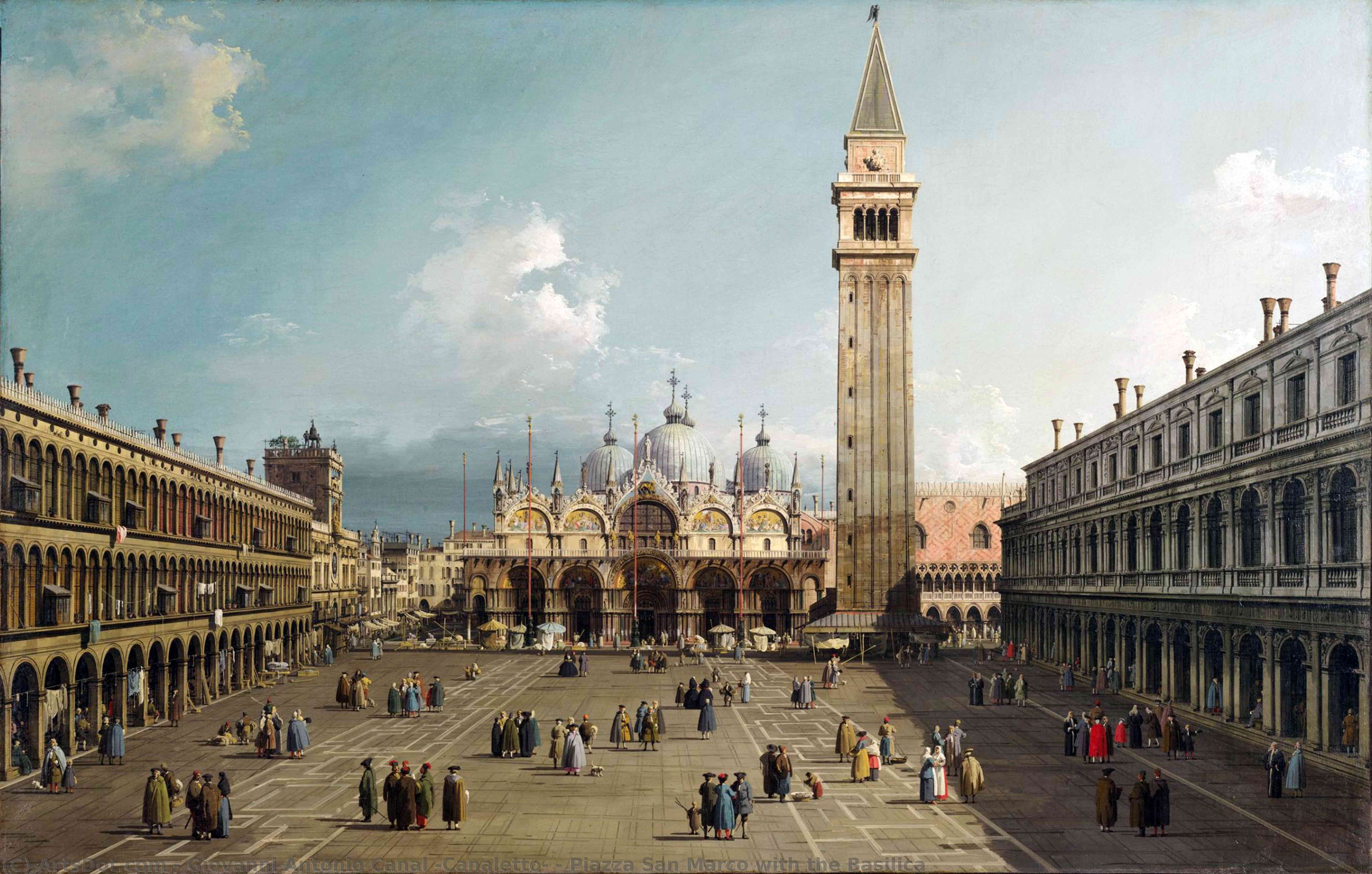 Wikioo.org - The Encyclopedia of Fine Arts - Painting, Artwork by Giovanni Antonio Canal (Canaletto) - Piazza San Marco with the Basilica
