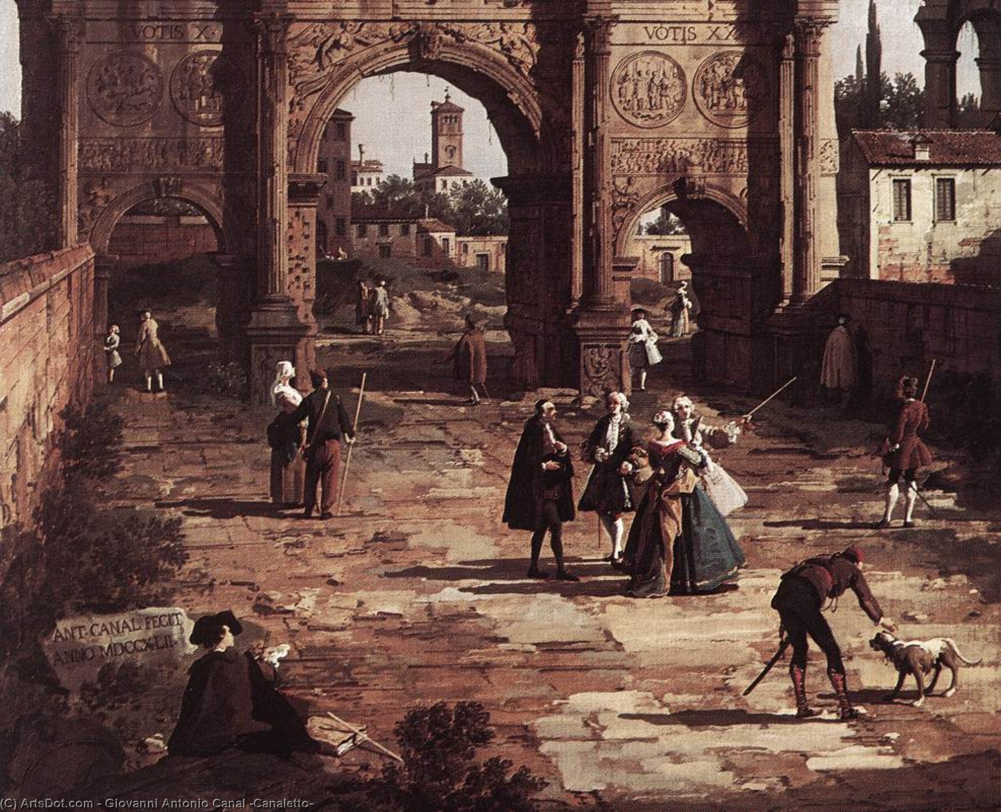 Wikioo.org – La Enciclopedia de las Bellas Artes - Pintura, Obras de arte de Giovanni Antonio Canal (Canaletto) - Roma el Arco de Constantino Detalle