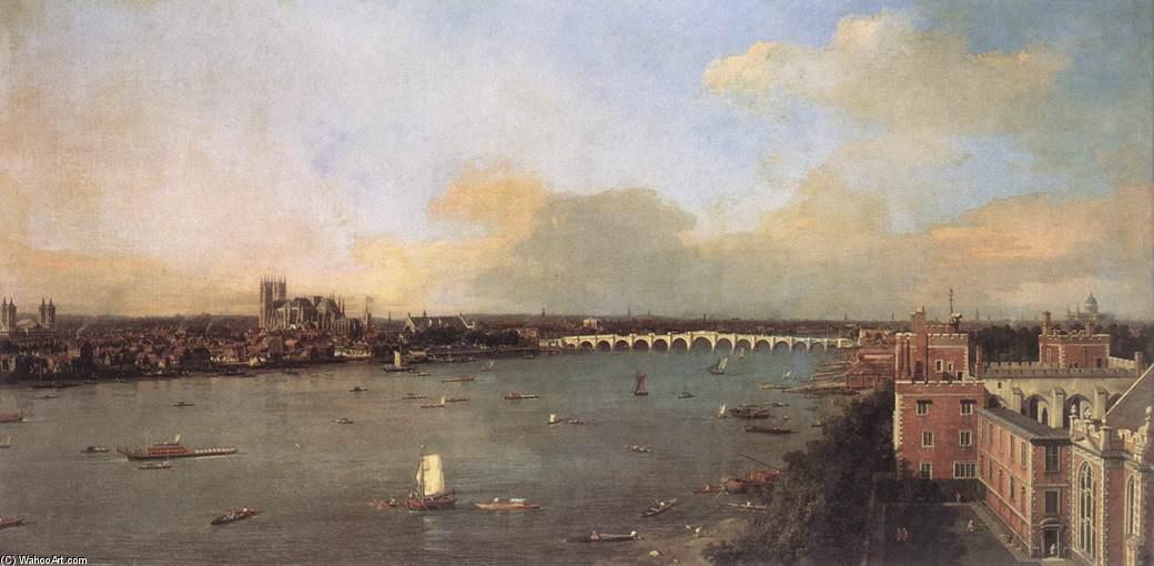 Wikioo.org - The Encyclopedia of Fine Arts - Painting, Artwork by Giovanni Antonio Canal (Canaletto) - The River Thames looking towards Westminster from Lambeth