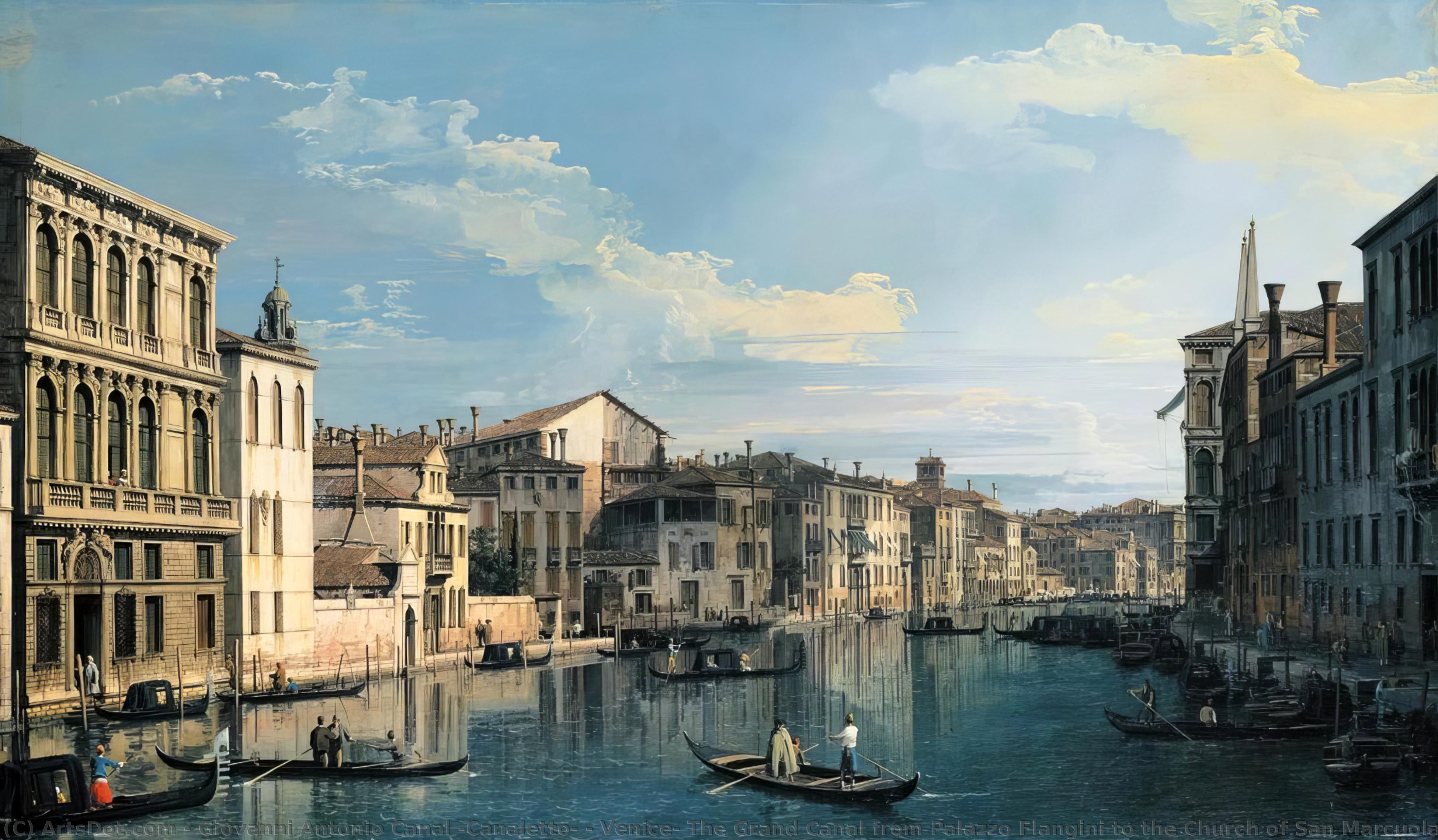 Wikoo.org - موسوعة الفنون الجميلة - اللوحة، العمل الفني Giovanni Antonio Canal (Canaletto) - Venice: The Grand Canal from Palazzo Flangini to the Church of San Marcuola