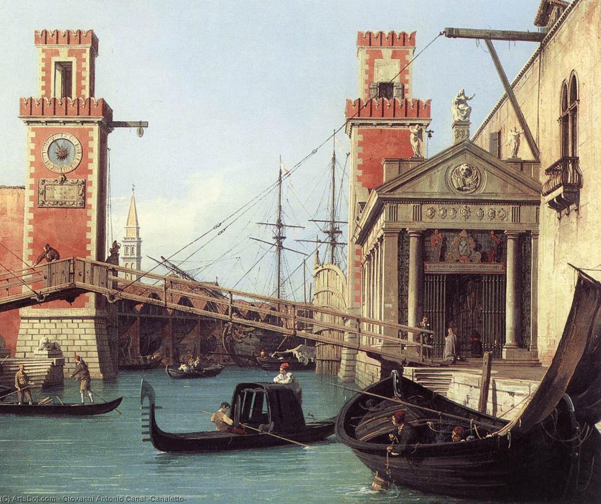 Wikioo.org - The Encyclopedia of Fine Arts - Painting, Artwork by Giovanni Antonio Canal (Canaletto) - View of the Entrance to the Arsenal (detail)