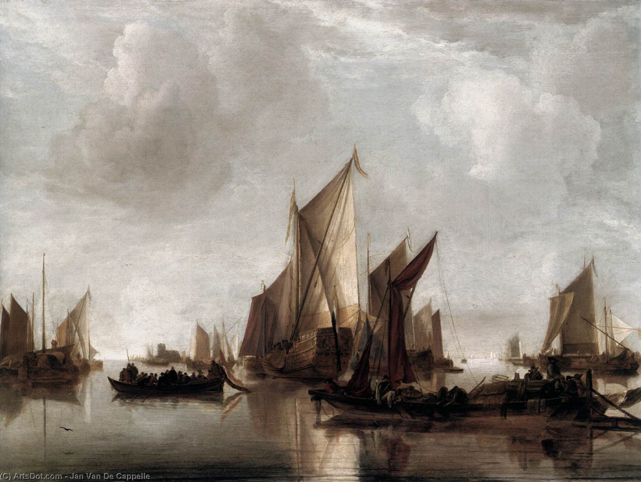 Wikioo.org - The Encyclopedia of Fine Arts - Painting, Artwork by Jan Van De Cappelle - A State Yacht and Other Craft in Calm Water