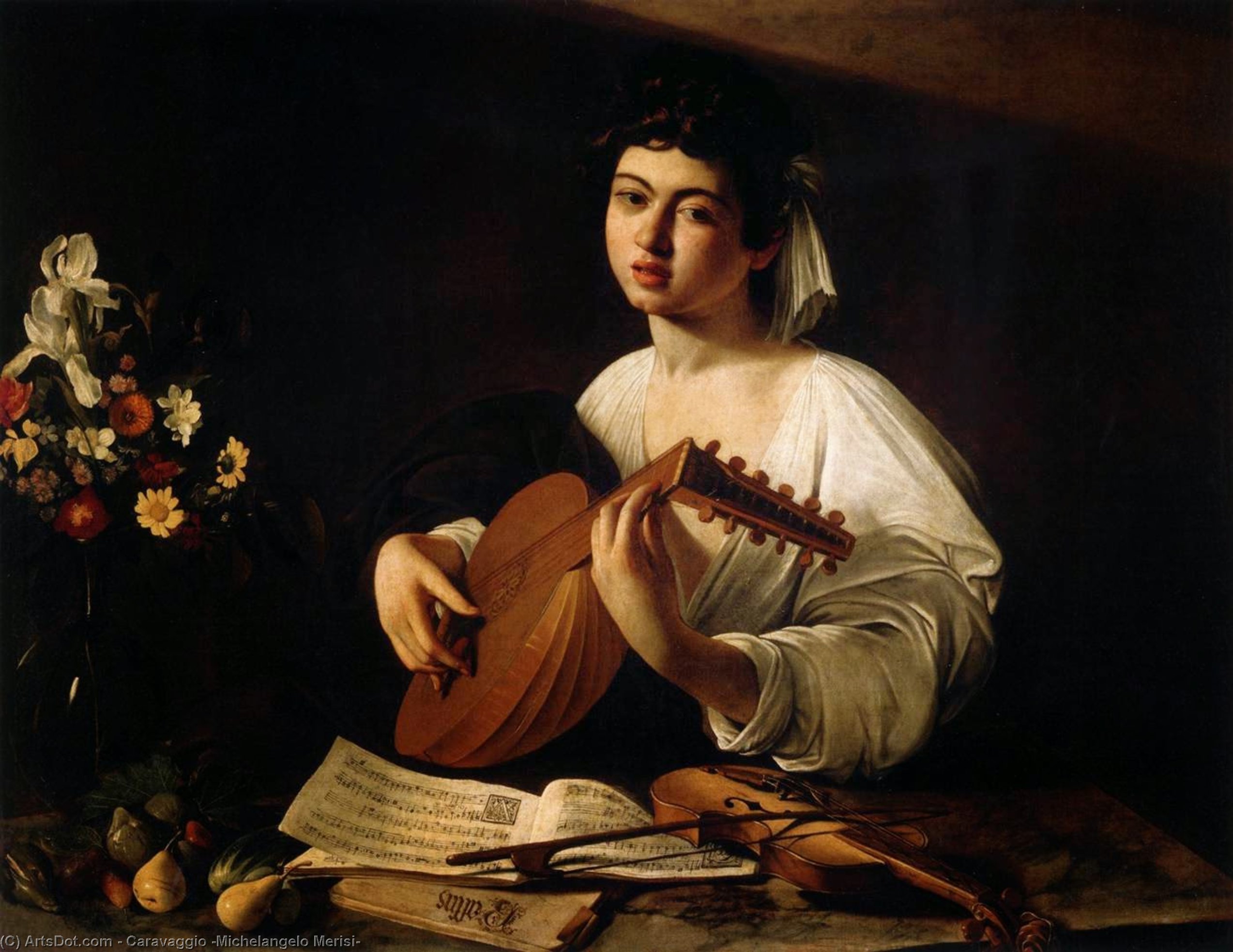 Wikioo.org – La Enciclopedia de las Bellas Artes - Pintura, Obras de arte de Caravaggio (Michelangelo Merisi) - Jugador del laúd