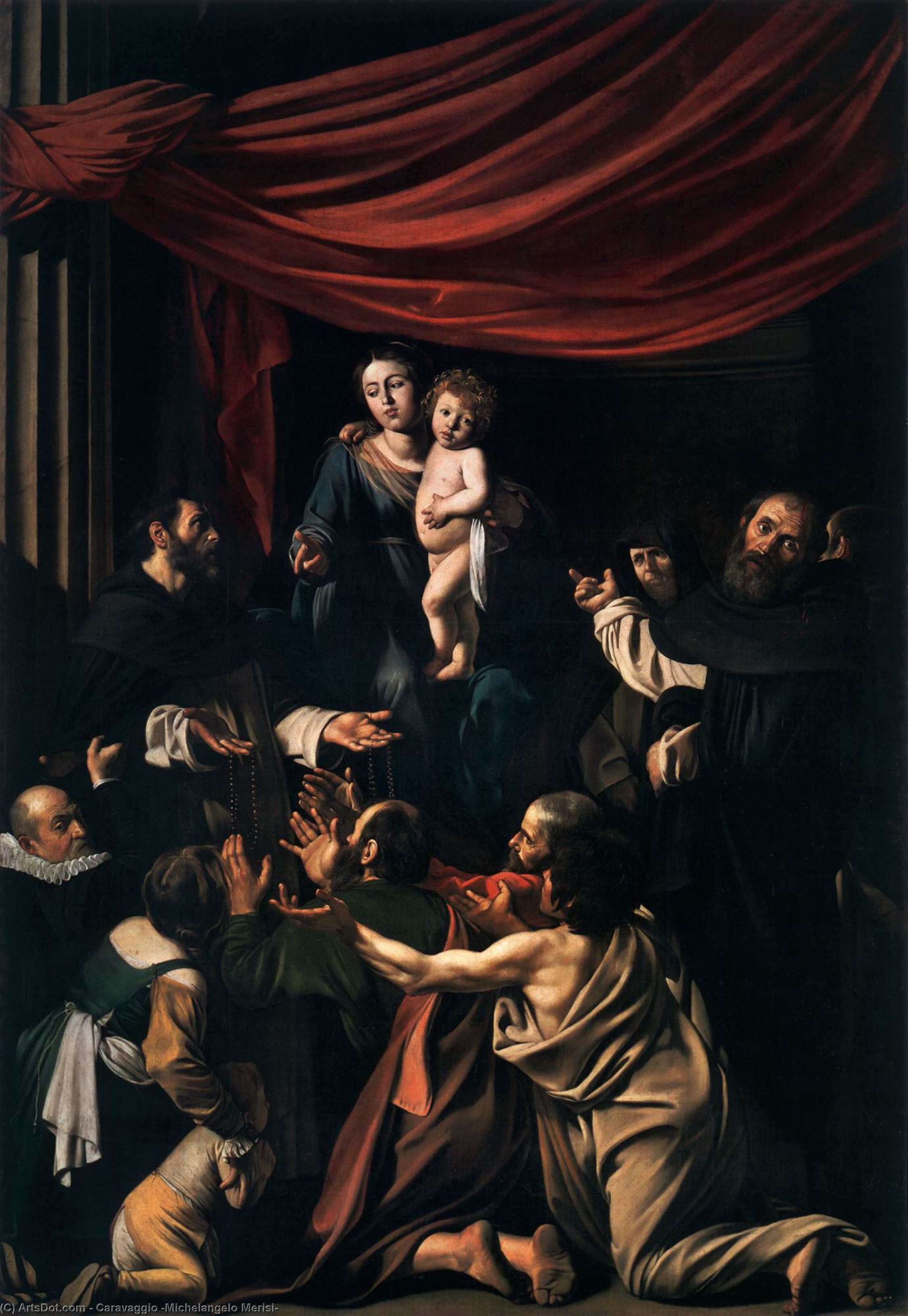 WikiOO.org - Enciklopedija dailės - Tapyba, meno kuriniai Caravaggio (Michelangelo Merisi) - Madonna del Rosario