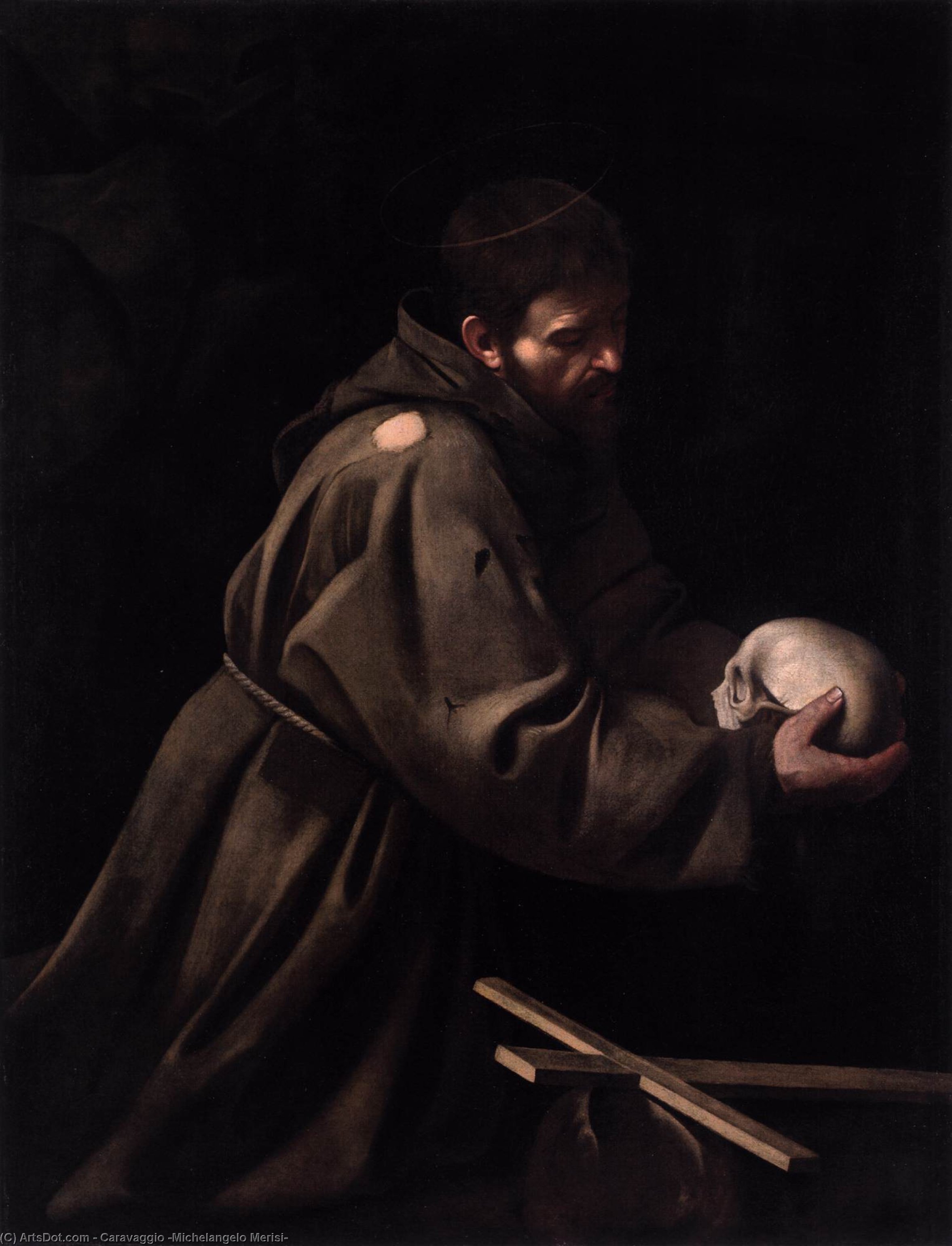 Wikoo.org - موسوعة الفنون الجميلة - اللوحة، العمل الفني Caravaggio (Michelangelo Merisi) - St Francis