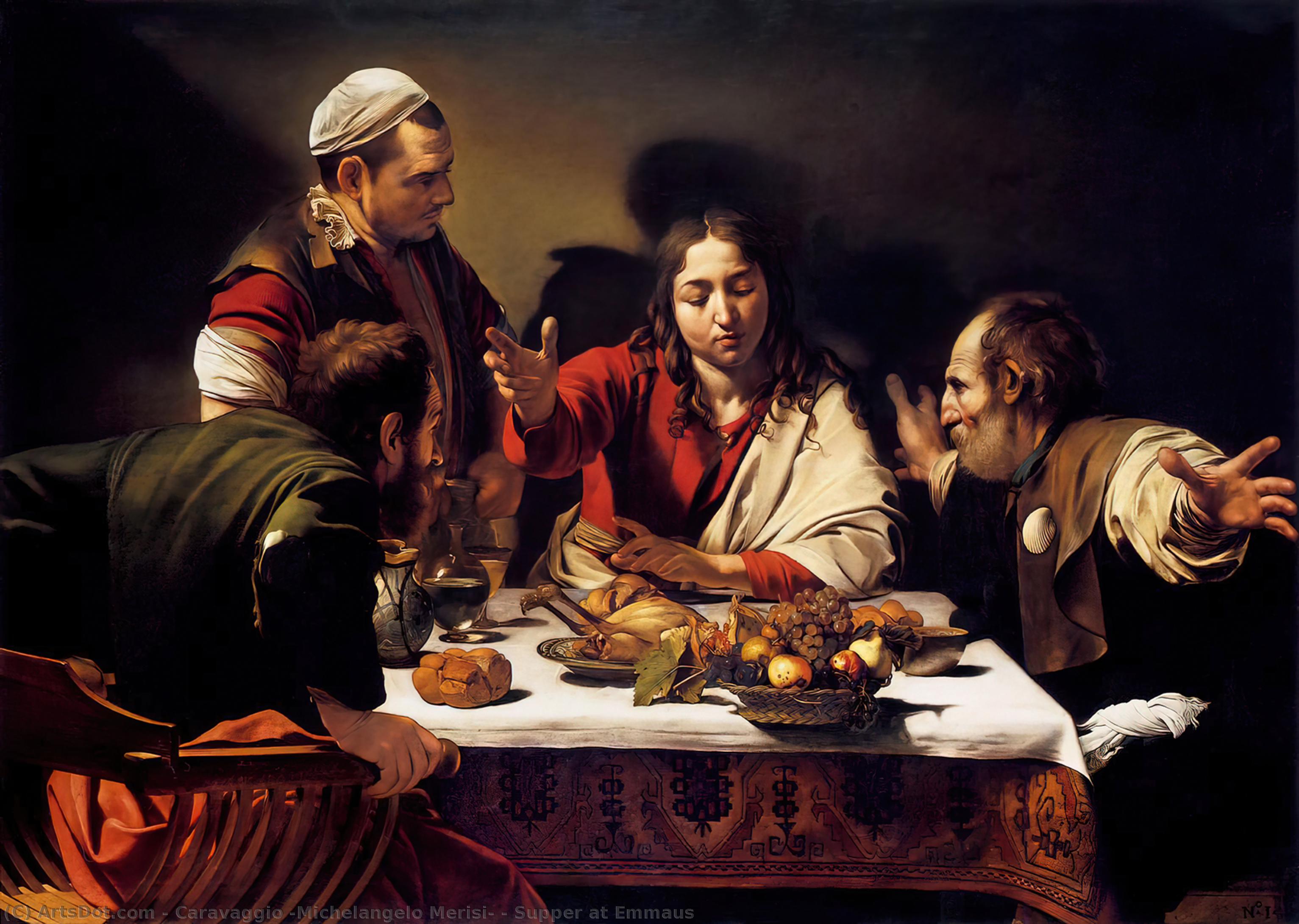 Wikioo.org – La Enciclopedia de las Bellas Artes - Pintura, Obras de arte de Caravaggio (Michelangelo Merisi) - Cena en Emaús