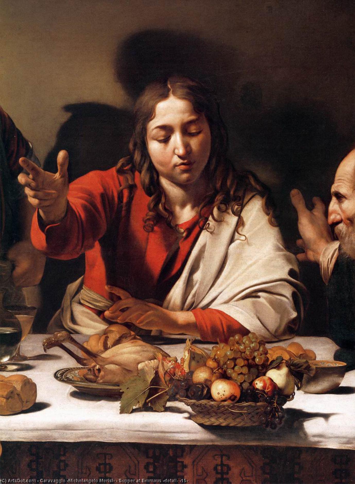 Wikioo.org - The Encyclopedia of Fine Arts - Painting, Artwork by Caravaggio (Michelangelo Merisi) - Supper at Emmaus (detail) (15)