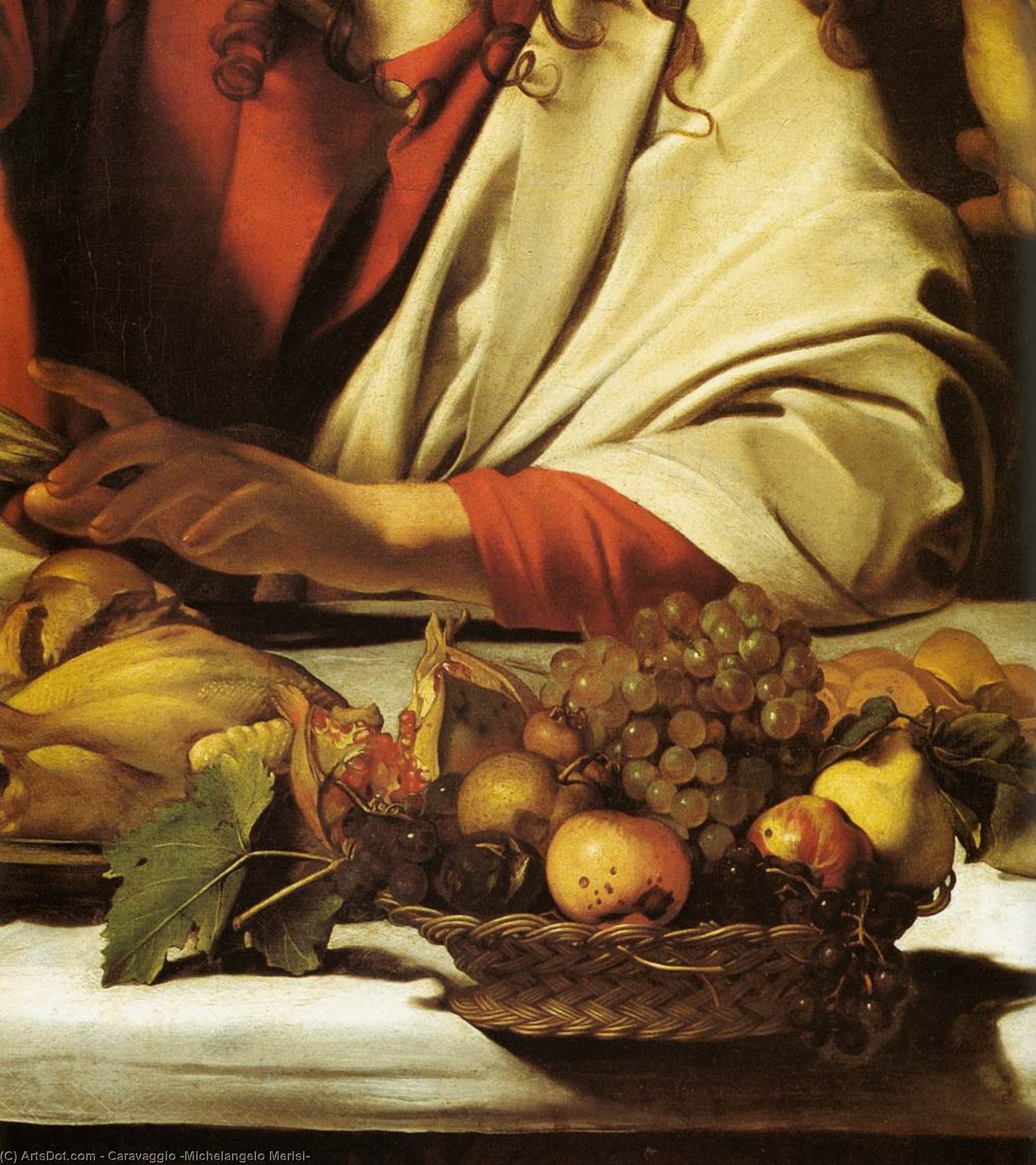 Wikioo.org - The Encyclopedia of Fine Arts - Painting, Artwork by Caravaggio (Michelangelo Merisi) - Supper at Emmaus (detail) (17)