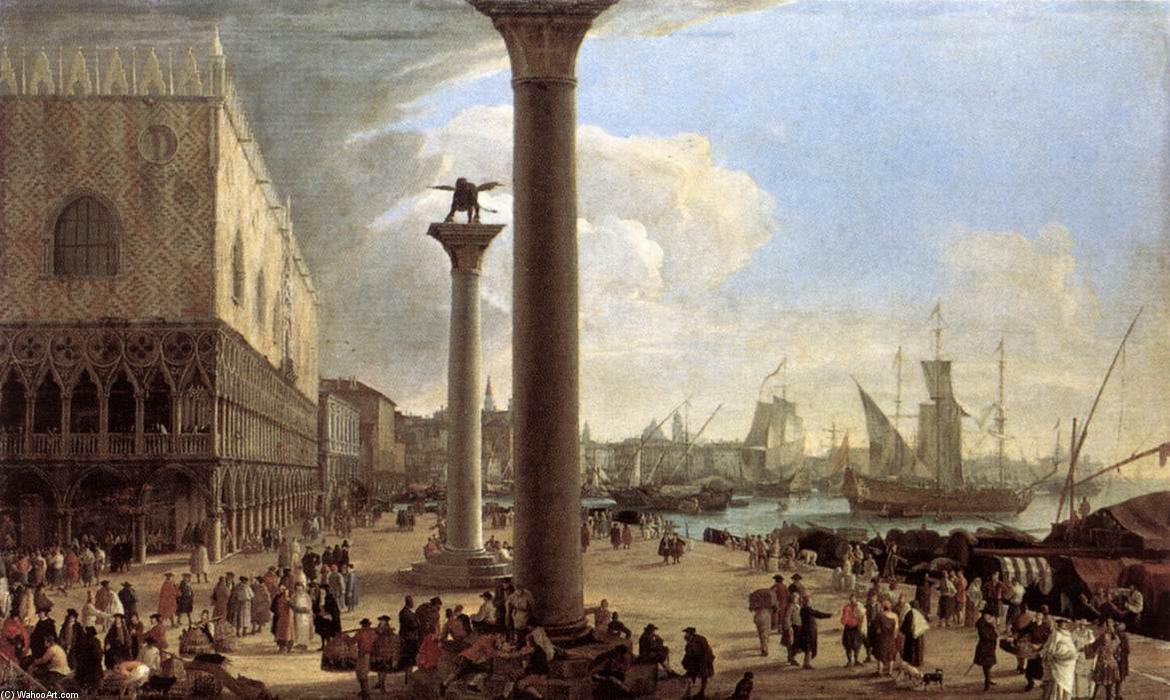 Wikioo.org - The Encyclopedia of Fine Arts - Painting, Artwork by Luca Carlevaris - The Wharf, Looking toward the Doge's Palace