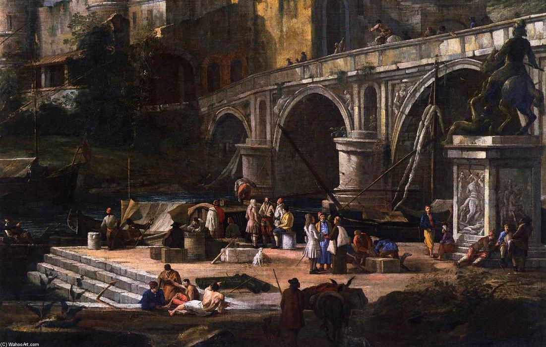 Wikioo.org - The Encyclopedia of Fine Arts - Painting, Artwork by Luca Carlevaris - View of a River Port