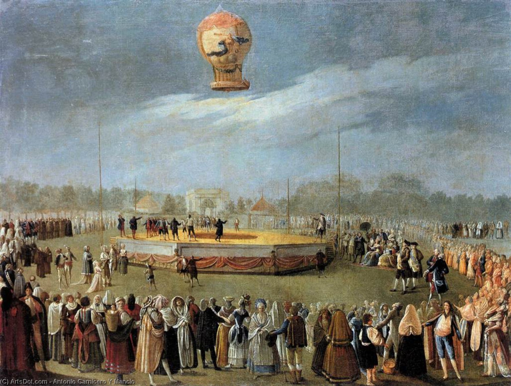 Wikioo.org - The Encyclopedia of Fine Arts - Painting, Artwork by Antonio Carnicero Y Mancio - Ascent of the Balloon in the Presence of Charles IV and his Court