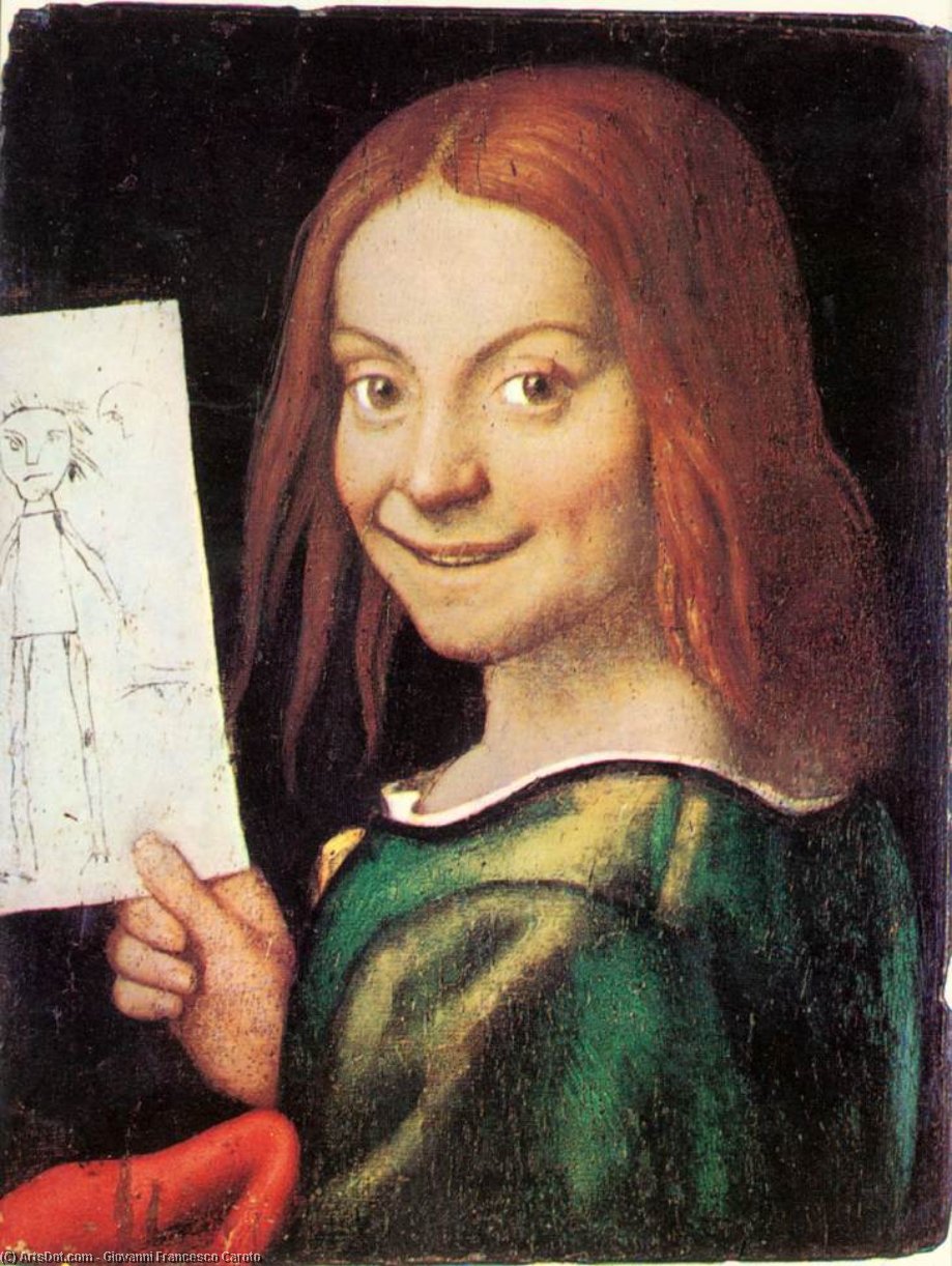 Wikioo.org – L'Encyclopédie des Beaux Arts - Peinture, Oeuvre de Giovanni Francesco Caroto - Read-headed tenir la jeunesse un dessin