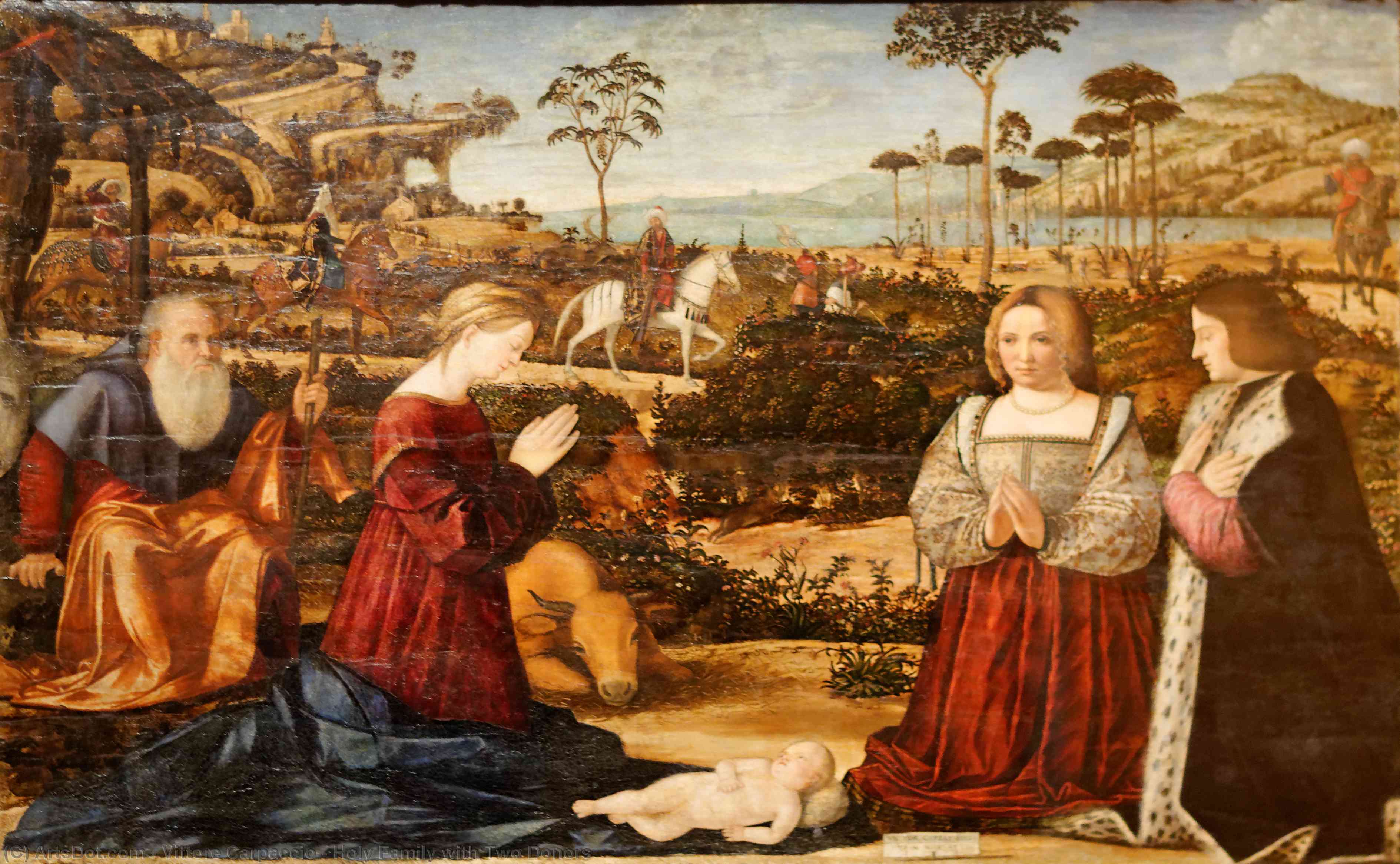 Wikioo.org - The Encyclopedia of Fine Arts - Painting, Artwork by Vittore Carpaccio - Holy Family with Two Donors