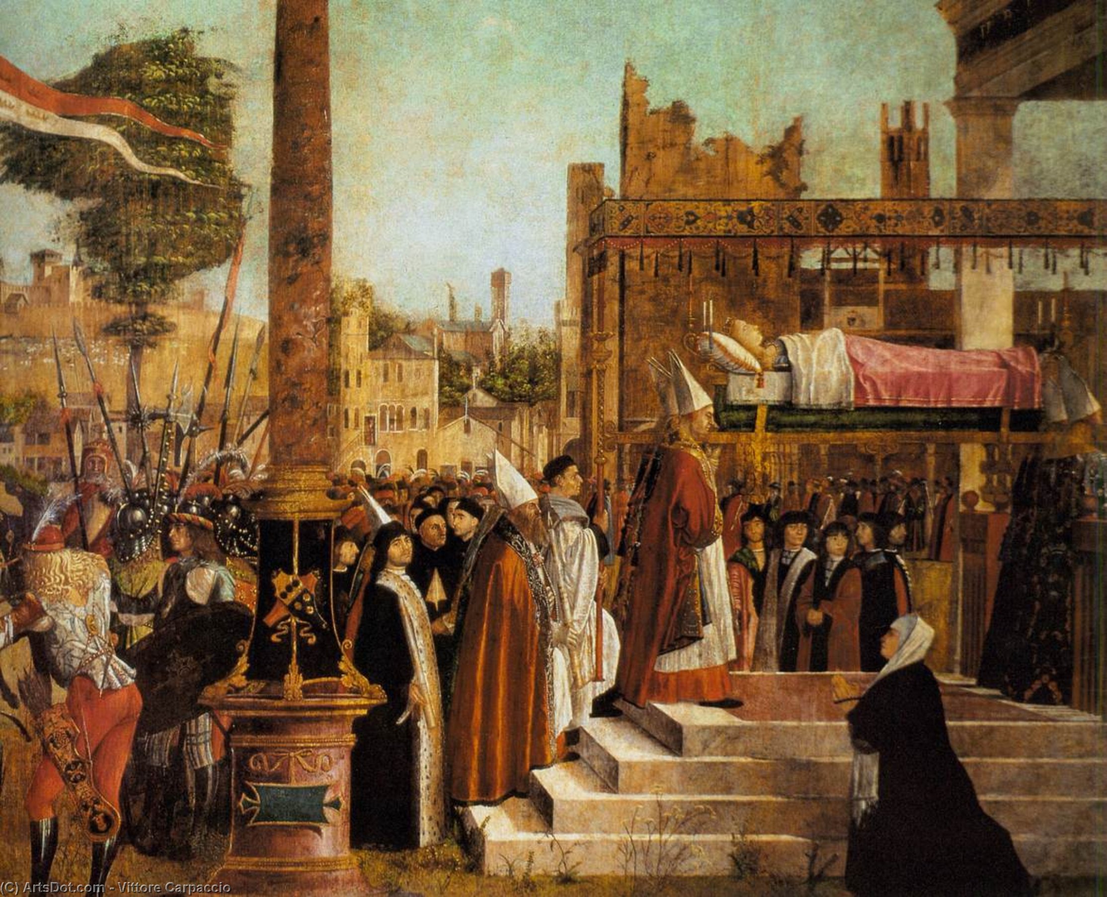 WikiOO.org - Enciclopedia of Fine Arts - Pictura, lucrări de artă Vittore Carpaccio - Martyrdom of the Pilgrims and the Funeral of St Ursula (detail)