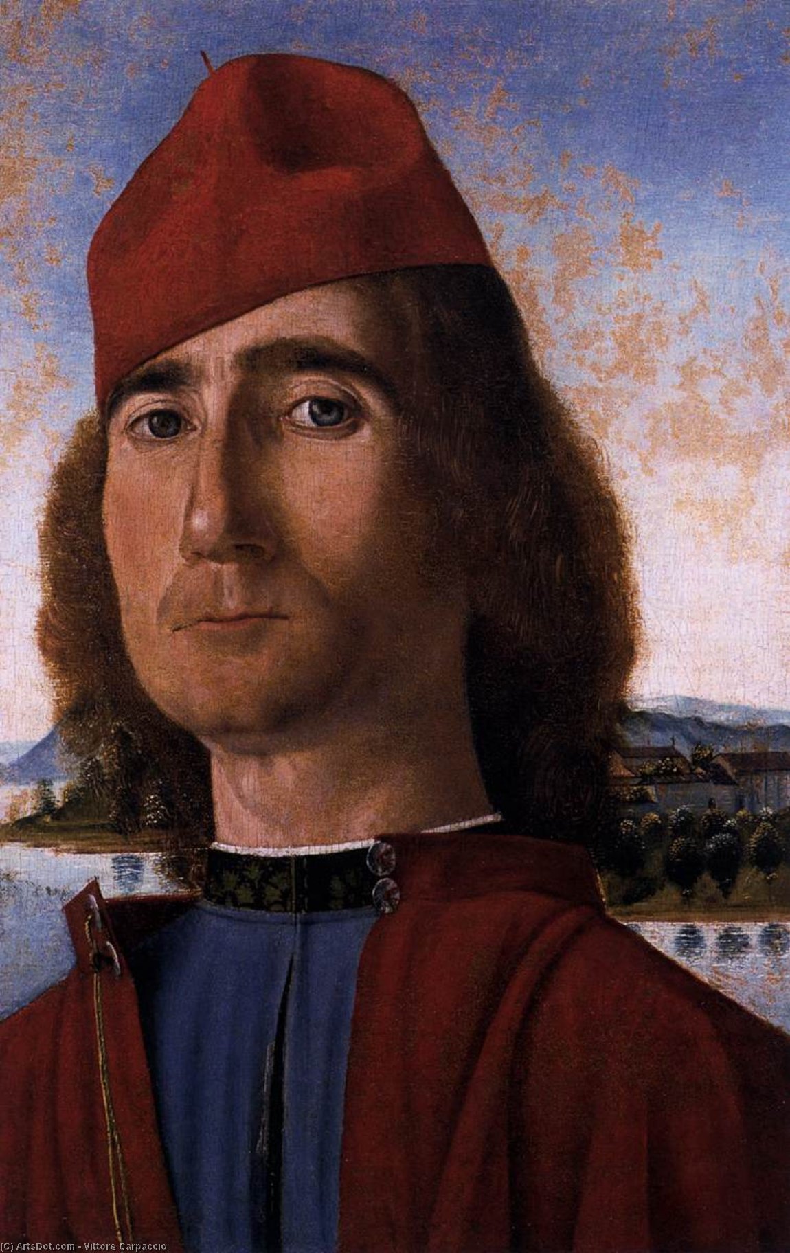 Wikioo.org – L'Encyclopédie des Beaux Arts - Peinture, Oeuvre de Vittore Carpaccio - Portrait d un homme inconnu avec  rouge  Béret