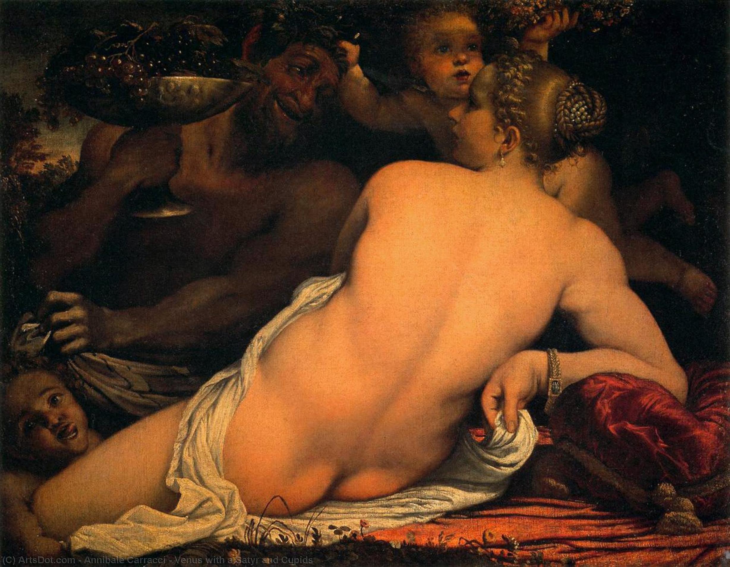 Wikioo.org - The Encyclopedia of Fine Arts - Painting, Artwork by Annibale Carracci - Venus with a Satyr and Cupids