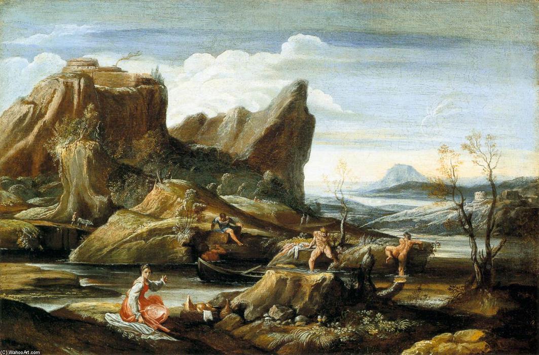 Wikioo.org - The Encyclopedia of Fine Arts - Painting, Artwork by Antonio Marziale Carracci - Landscape with Bathers