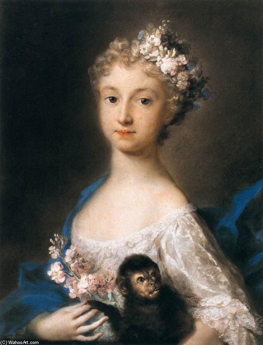 Wikioo.org - The Encyclopedia of Fine Arts - Painting, Artwork by Rosalba Carriera - Young Girl Holding a Monkey