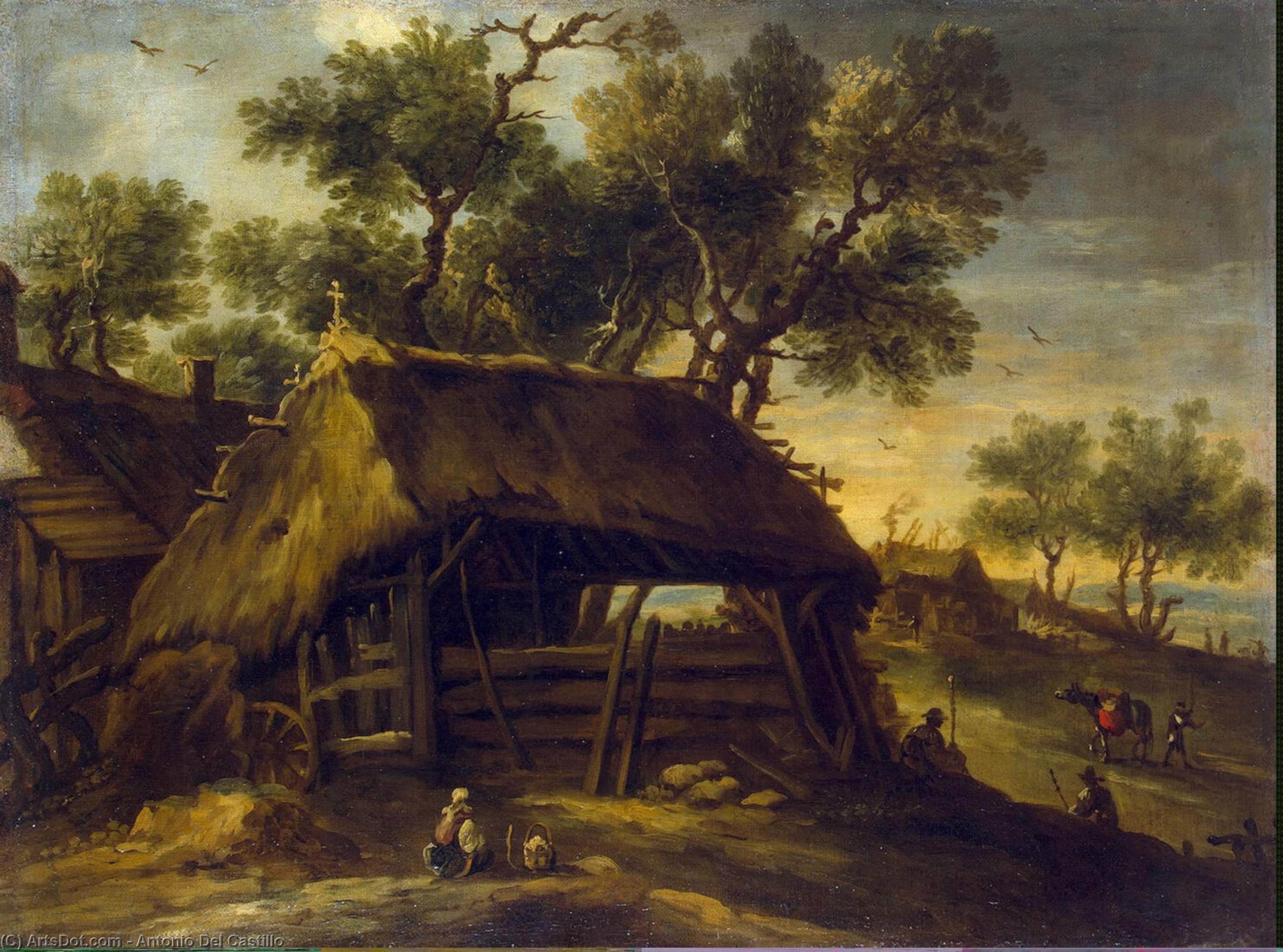 Wikioo.org – L'Encyclopédie des Beaux Arts - Peinture, Oeuvre de Antonio Del Castillo - paysage avec huttes