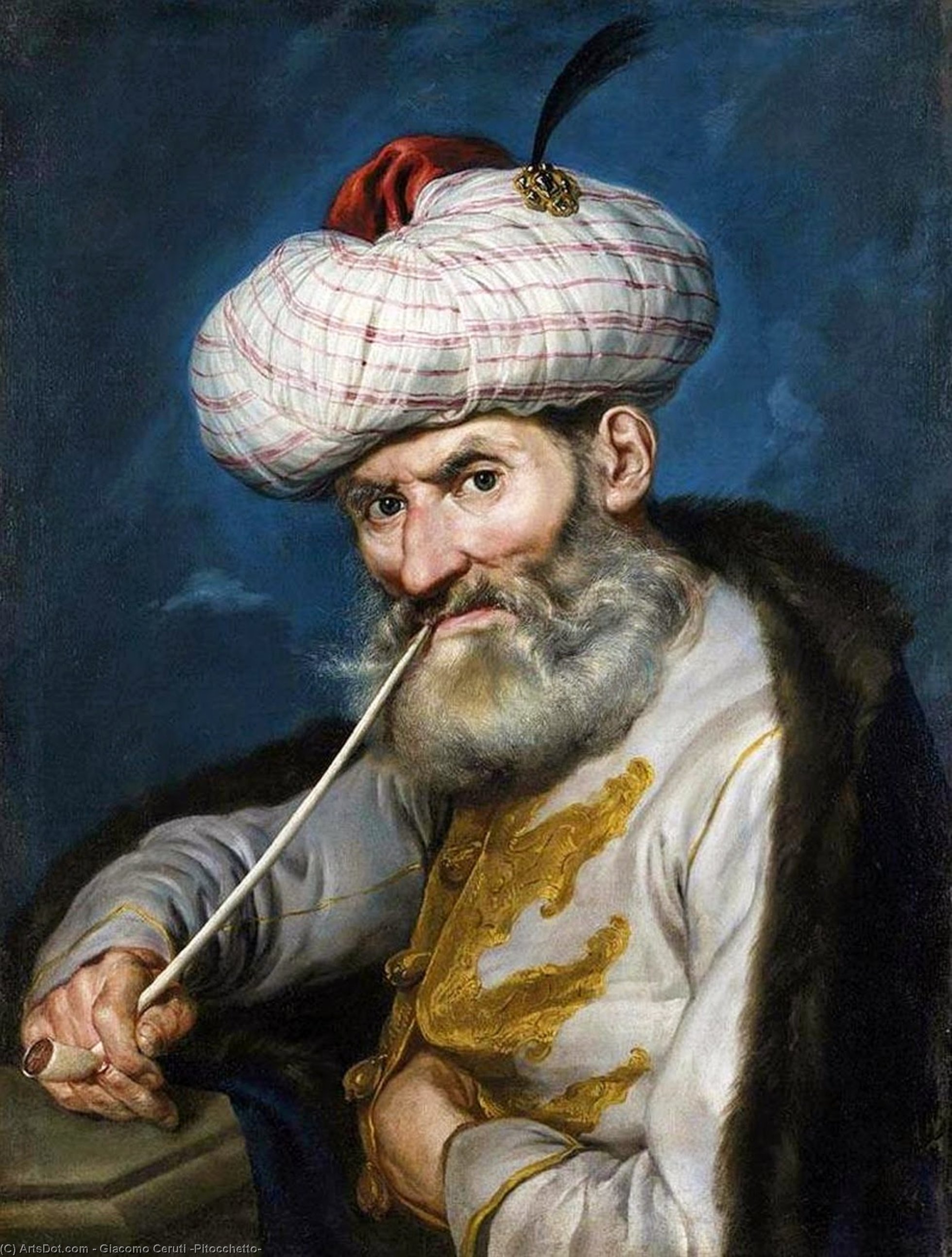 Wikioo.org - The Encyclopedia of Fine Arts - Painting, Artwork by Giacomo Ceruti (Pitocchetto) - Portrait of a Smoking Man in Oriental Habit